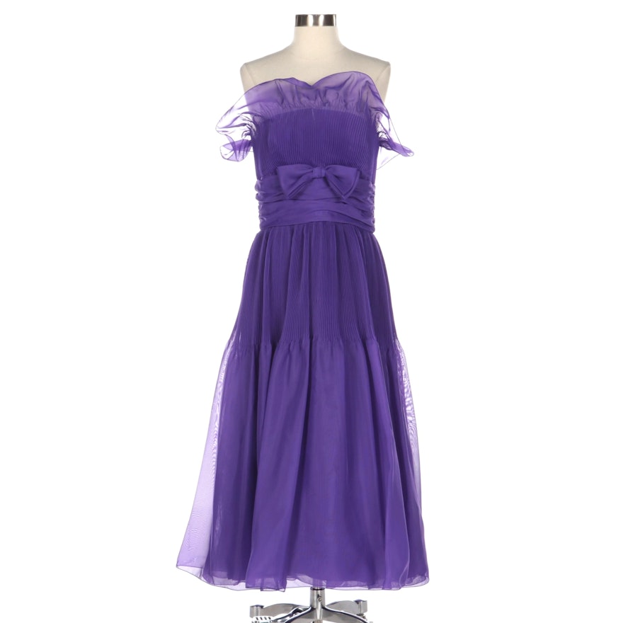 Frank Usher Purple Accordion Pleated Strapless Ruffle Occasion Dress