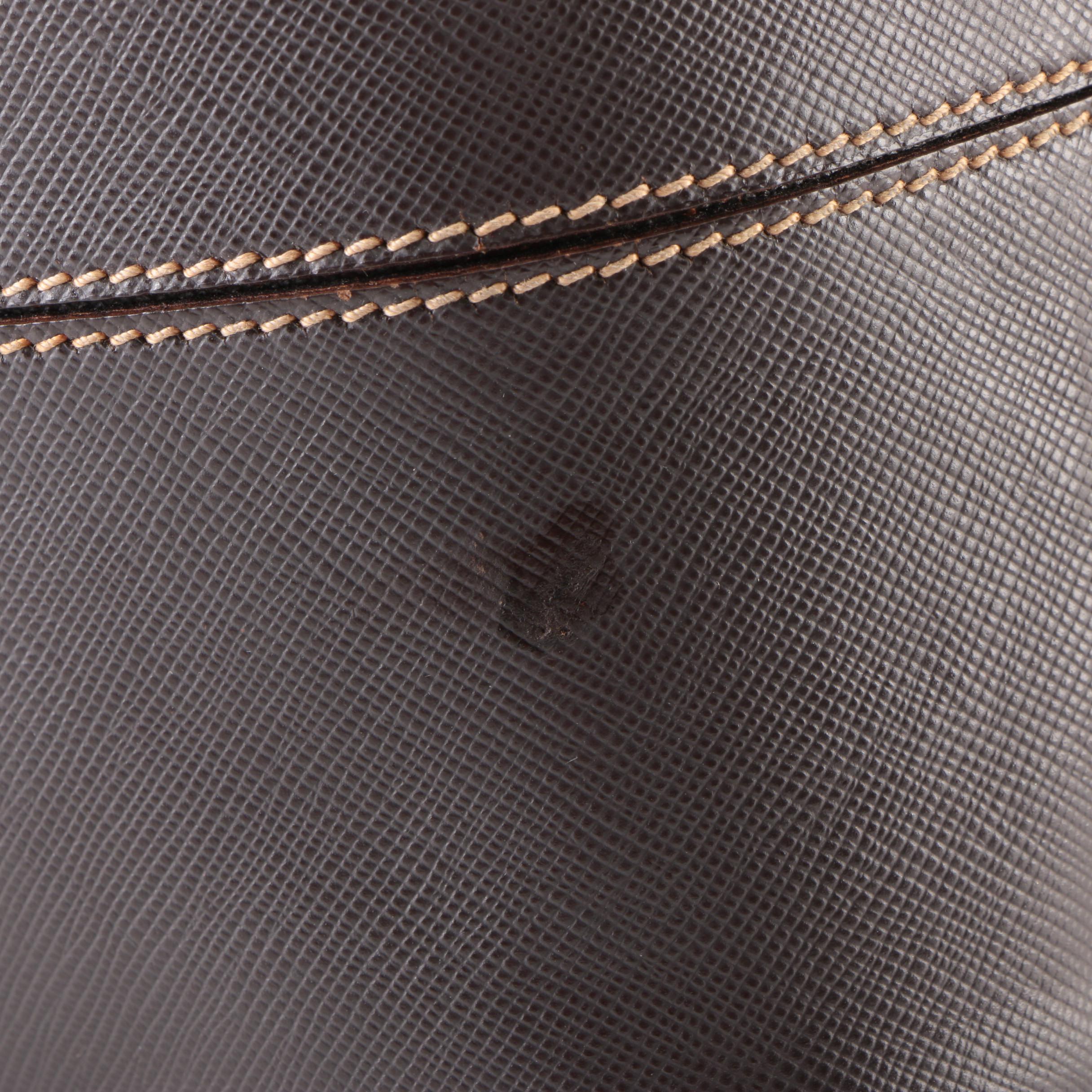 Prada Black Nylon Tessuto and Brown Saffiano Leather Convertible Bauletto Bag