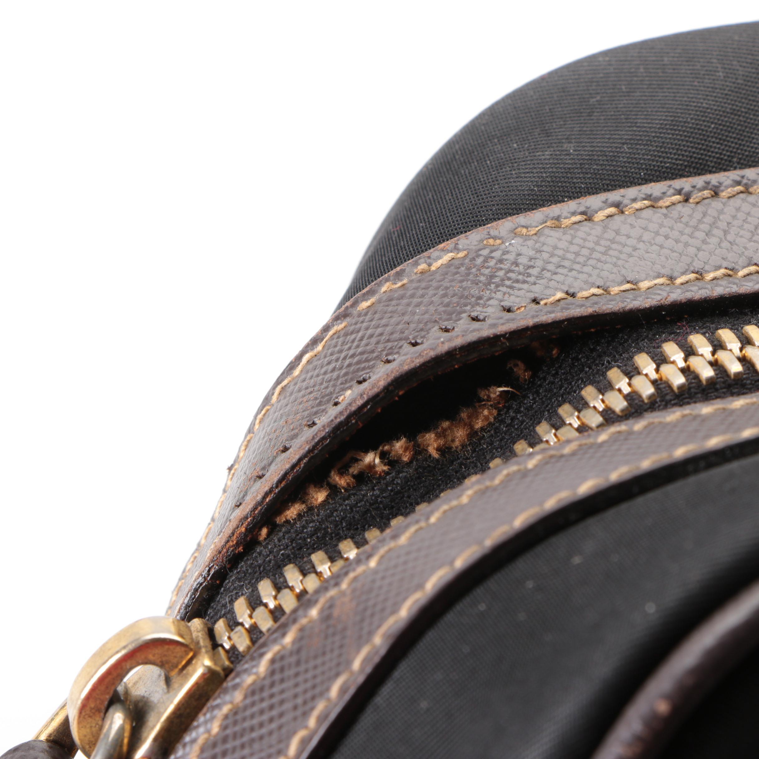 Prada Black Nylon Tessuto and Brown Saffiano Leather Convertible Bauletto Bag