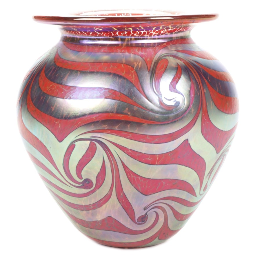 Robert Eickholt Handblown Iridescent Art Glass Vase, 2008