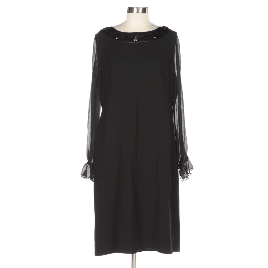 Oscar by Oscar de la Renta Black Long Sleeve Dress with Embellished Neckline