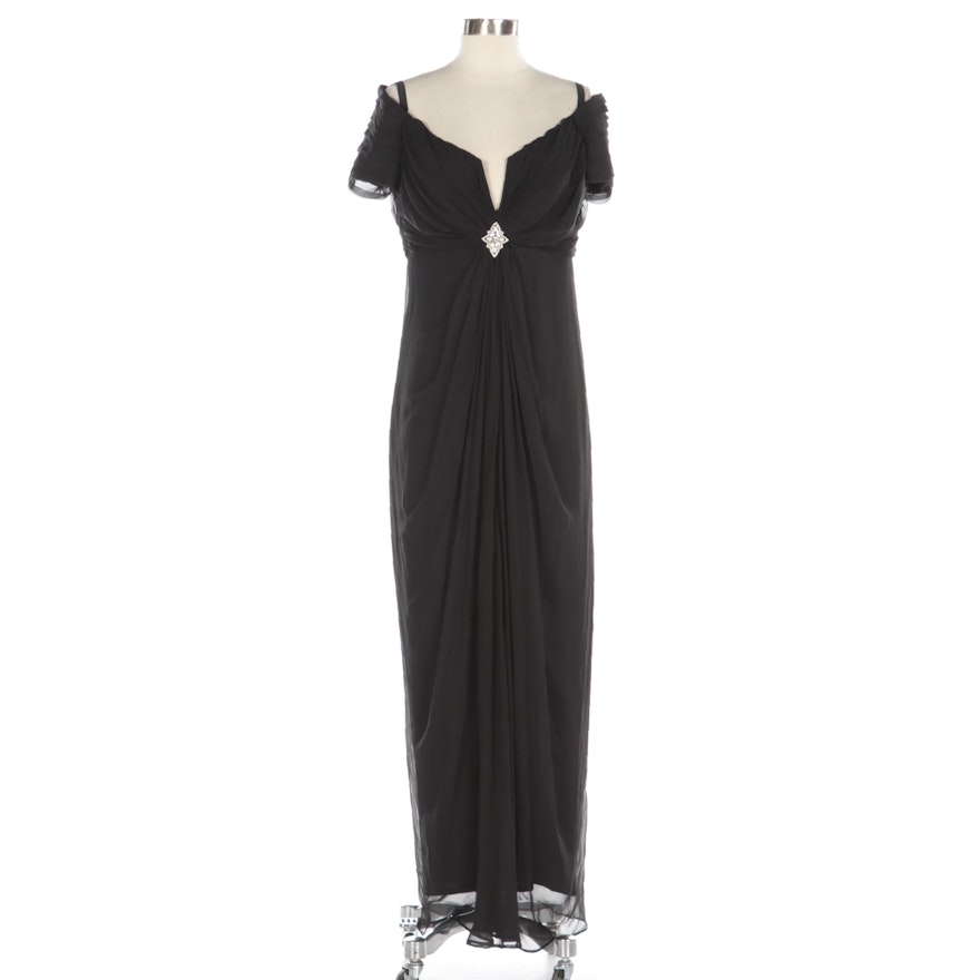 Tadashi Black Drape Front Accent Embellished Occasion Gown