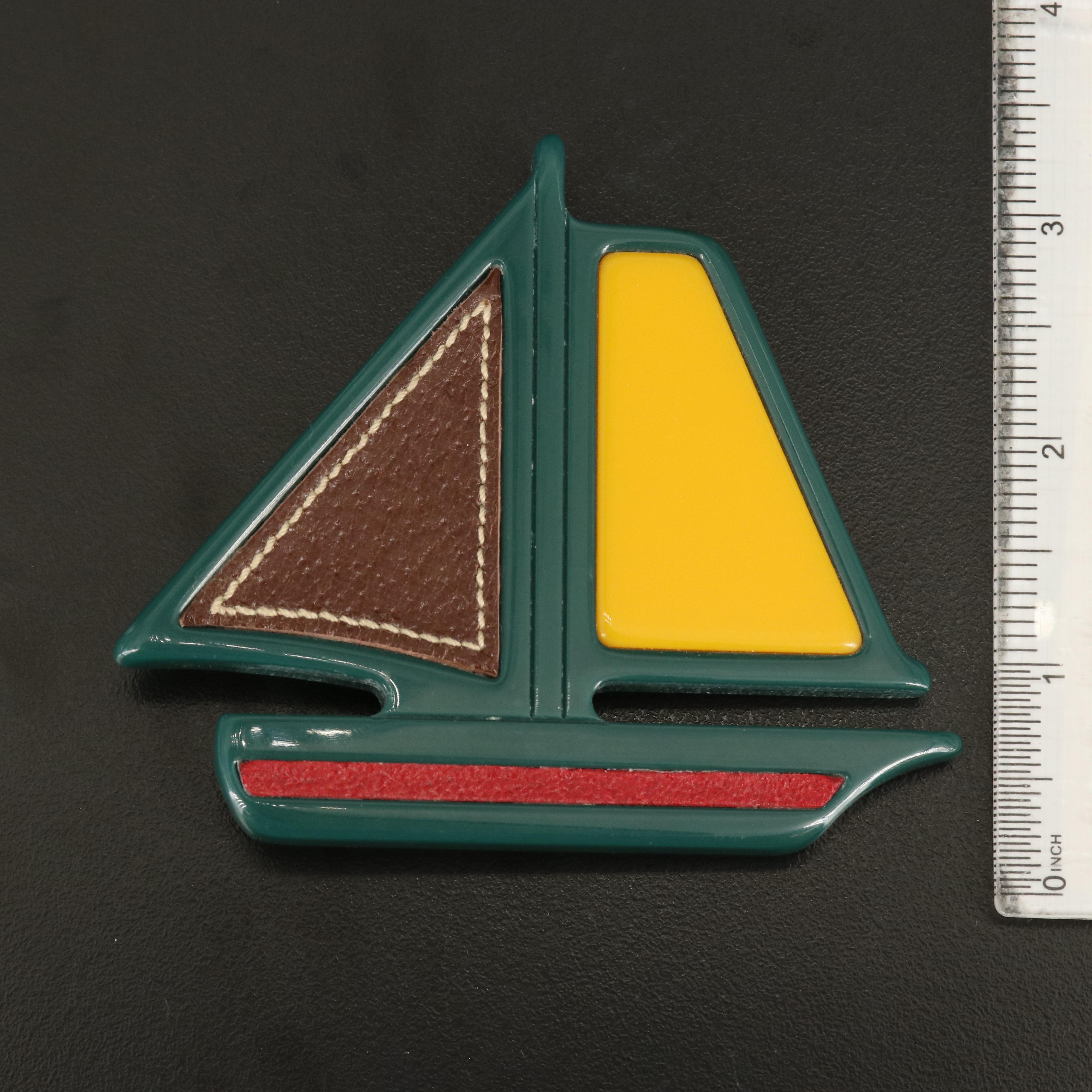 Vintage Prada Sailboat Brooch with Leather Detail