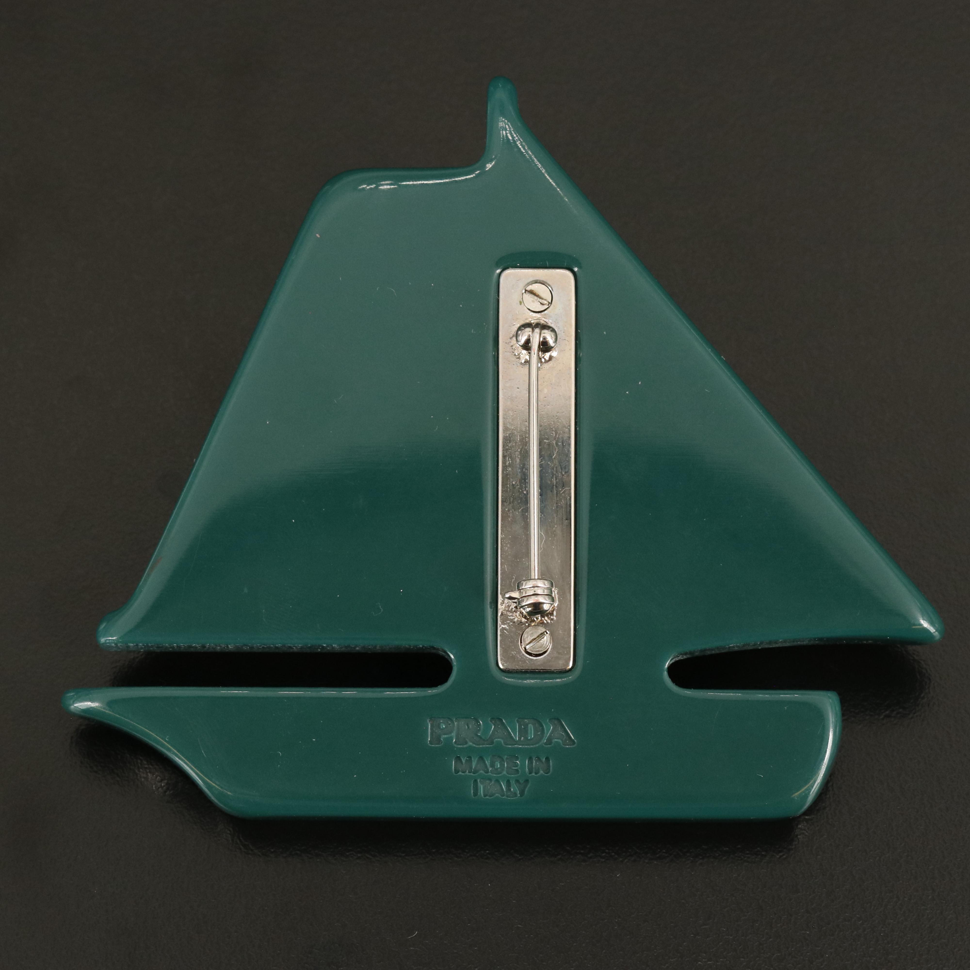 Vintage Prada Sailboat Brooch with Leather Detail