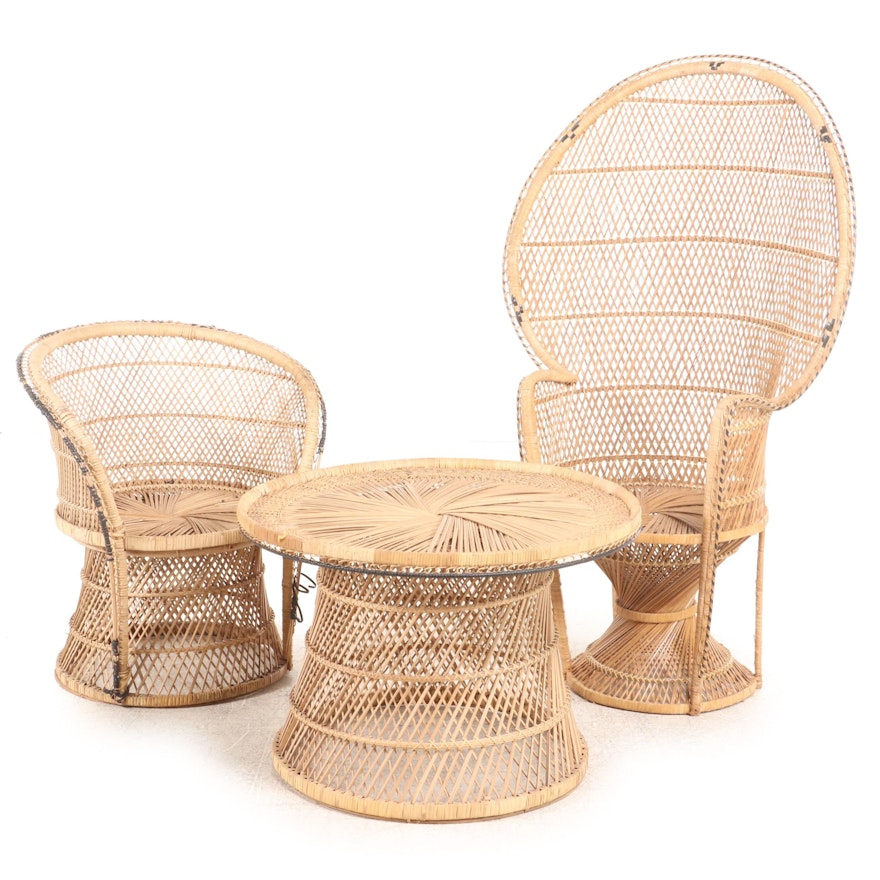 Woven Split Cane Fan Back 3-Piece Seating Group