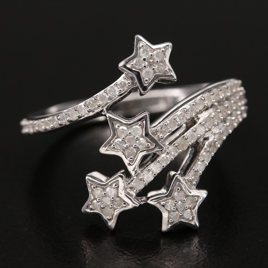 Sterling Diamond Star Bypass Ring