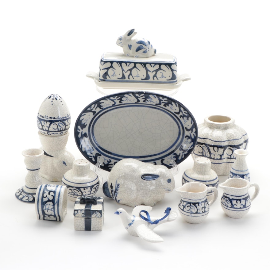 Nash Pottery Rabbit Motif Tableware, Late 20th Century