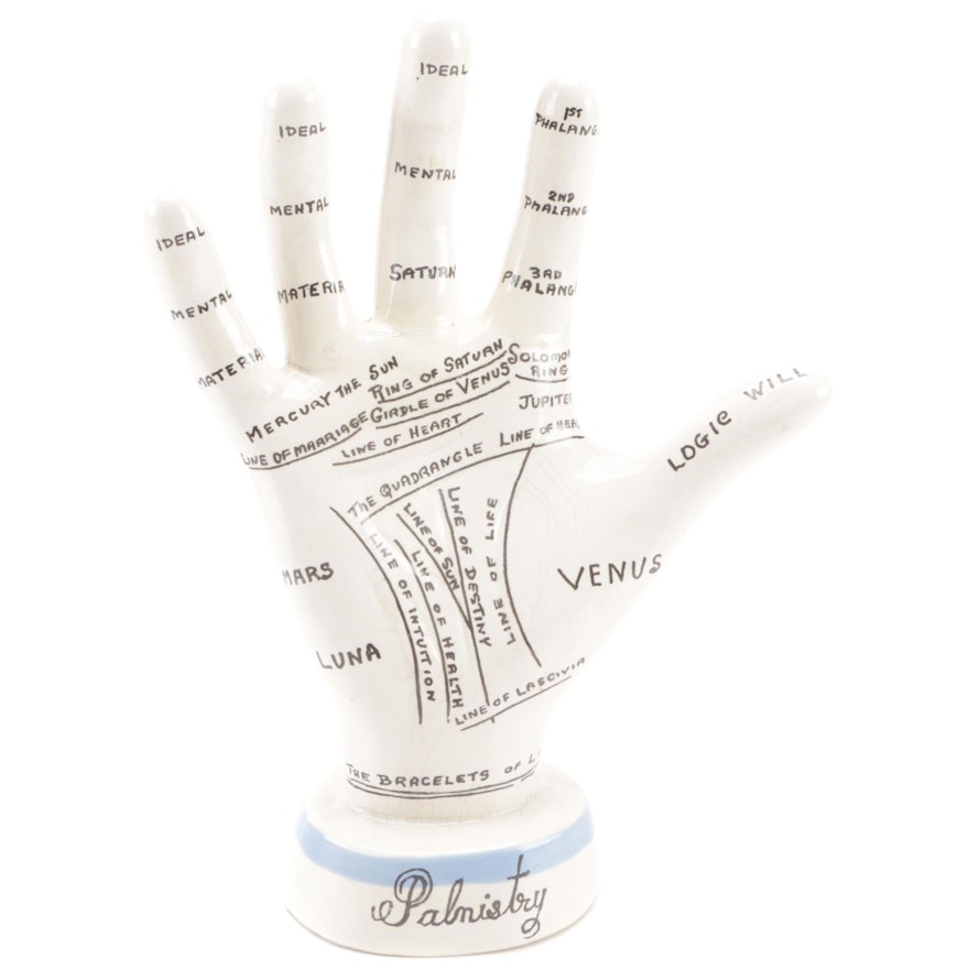 Hand-Painted Porcelain Palmistry Hand with Palmistry Little Blue Book