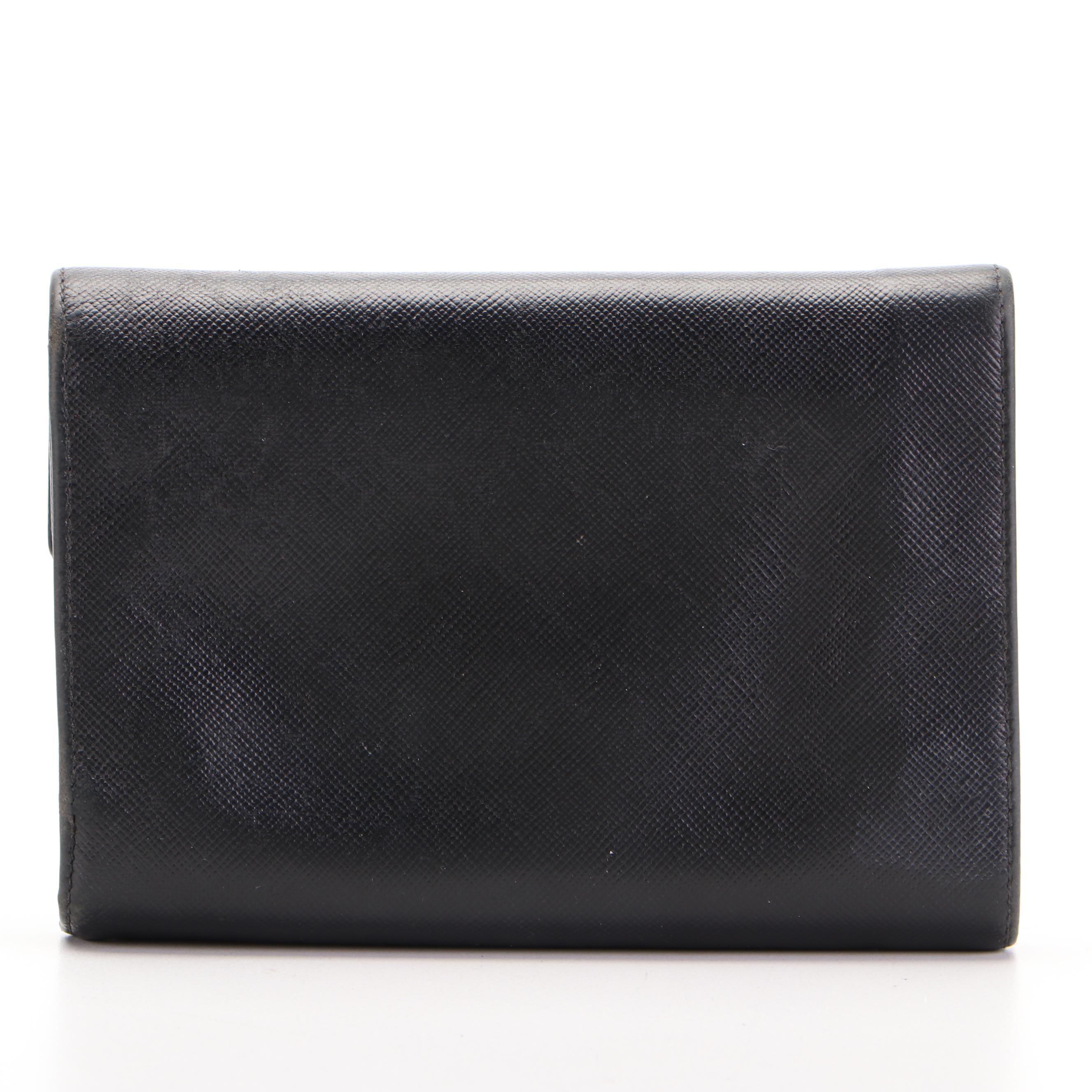 Prada Trifold Continental Wallet in Black Saffiano Leather