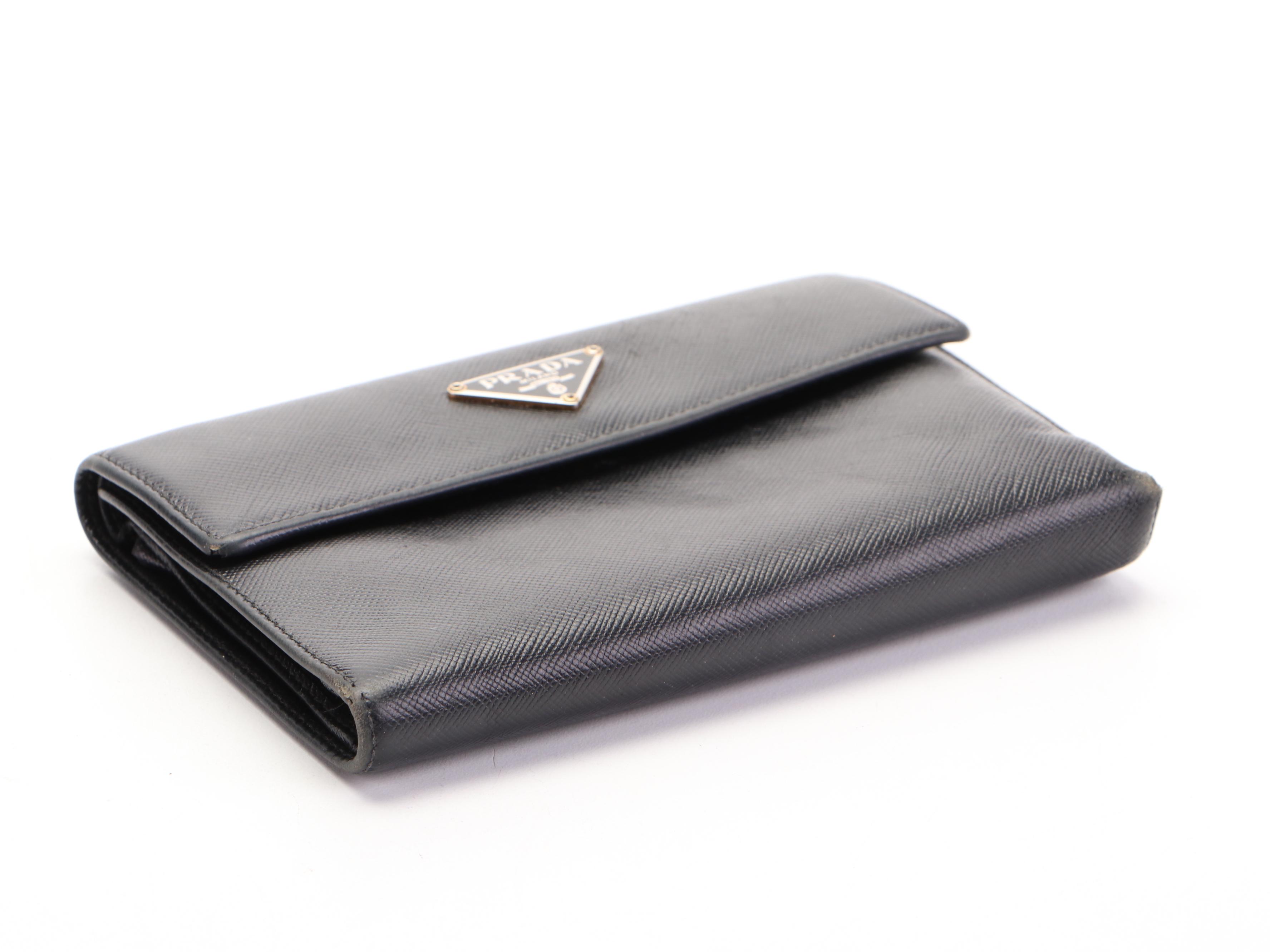 Prada Trifold Continental Wallet in Black Saffiano Leather