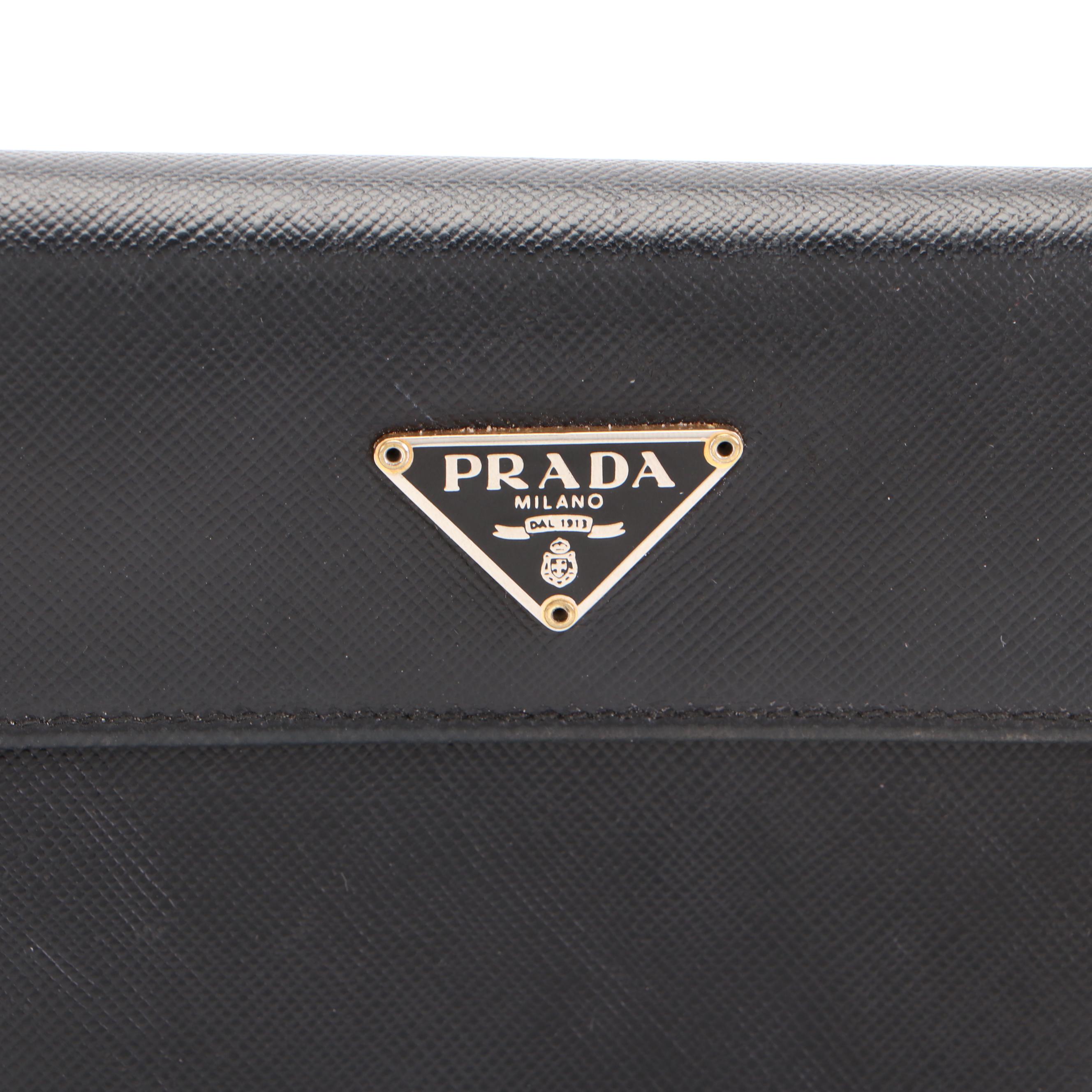 Prada Trifold Continental Wallet in Black Saffiano Leather