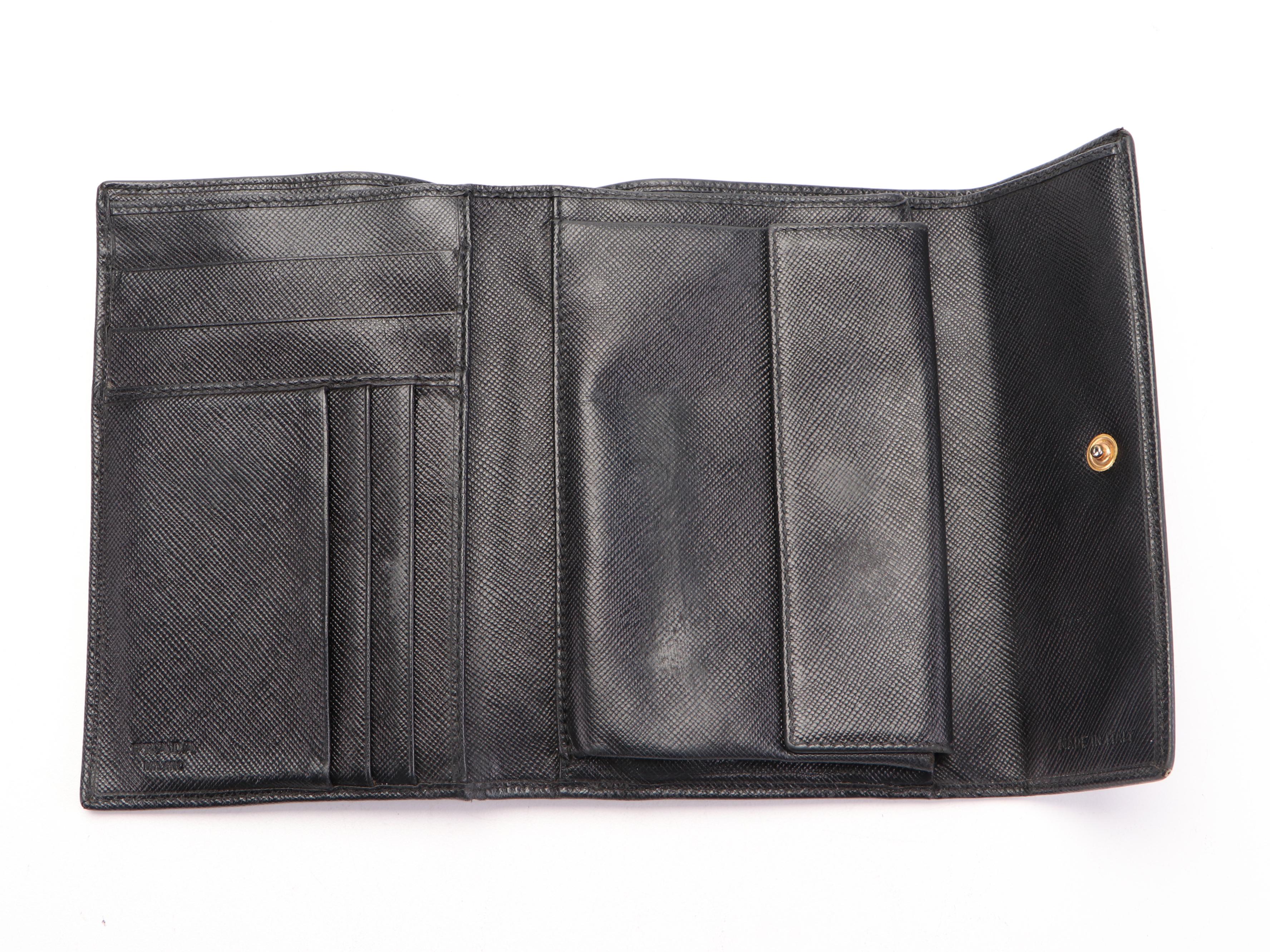 Prada Trifold Continental Wallet in Black Saffiano Leather