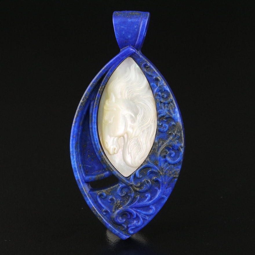 Mother of Pearl and Lapis Lazuli Horse Pendant