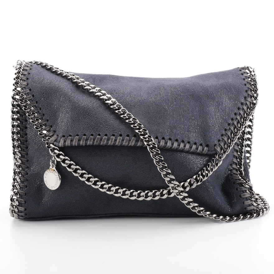 Stella McCartney Mini Falabella Crossbody in Navy Shaggy Deer Faux Suede