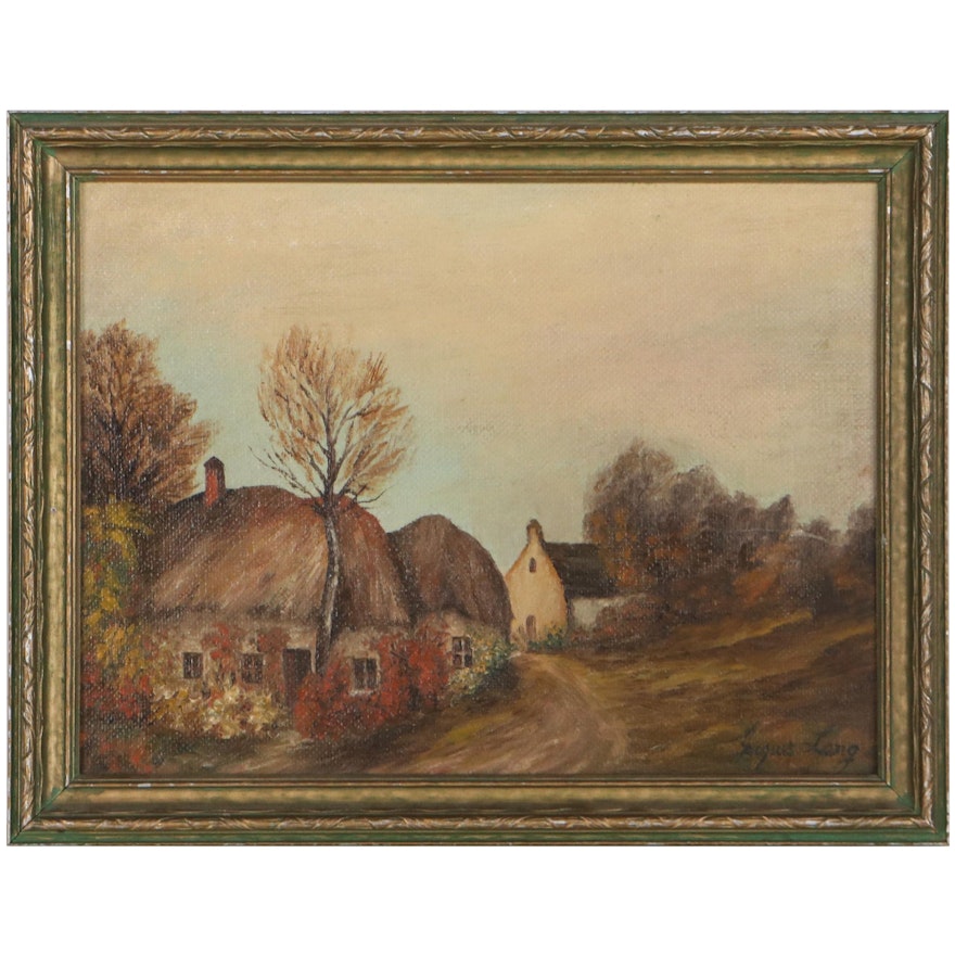 Jacques Lang Rural Landscape Oil Painting, Early 20th Century