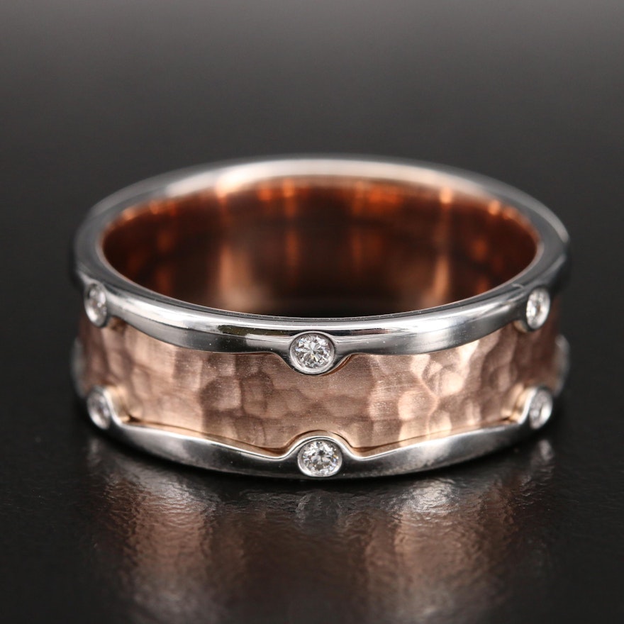 14K 0.24 CTW Diamond Band with Hammered Rose Gold Detail