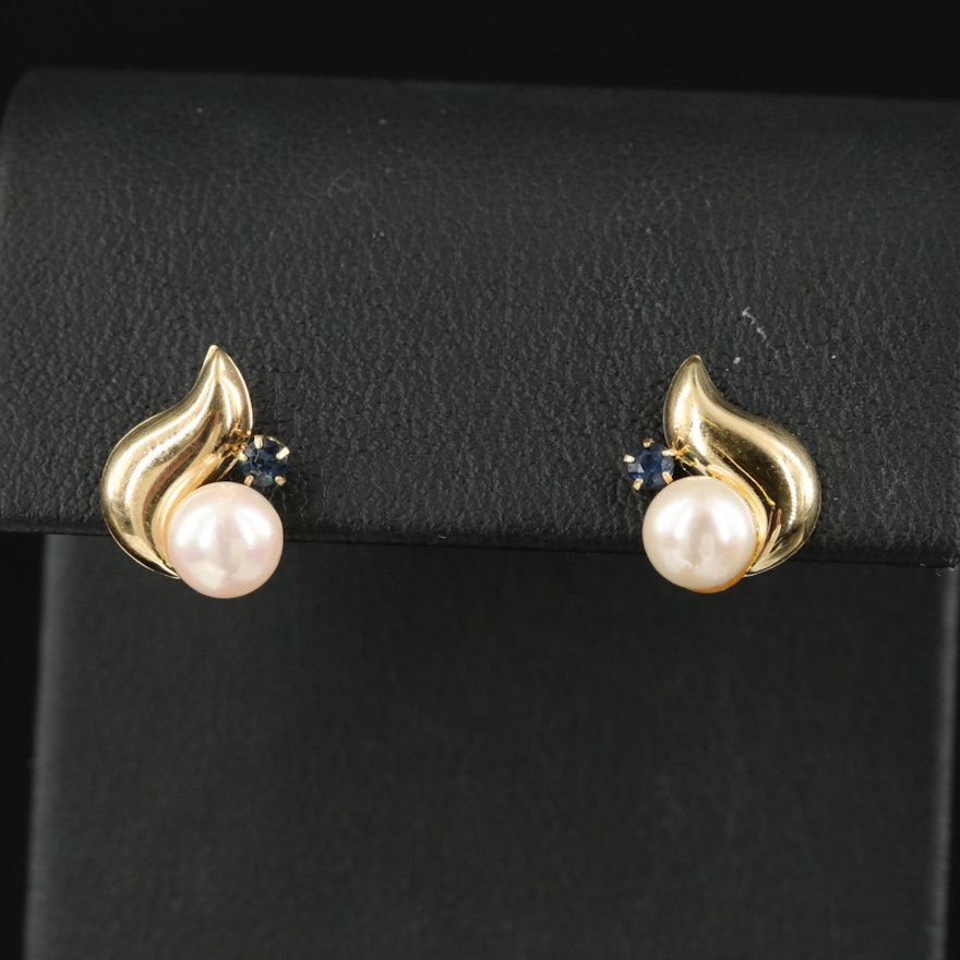 14K Pearl and Sapphire Earrings