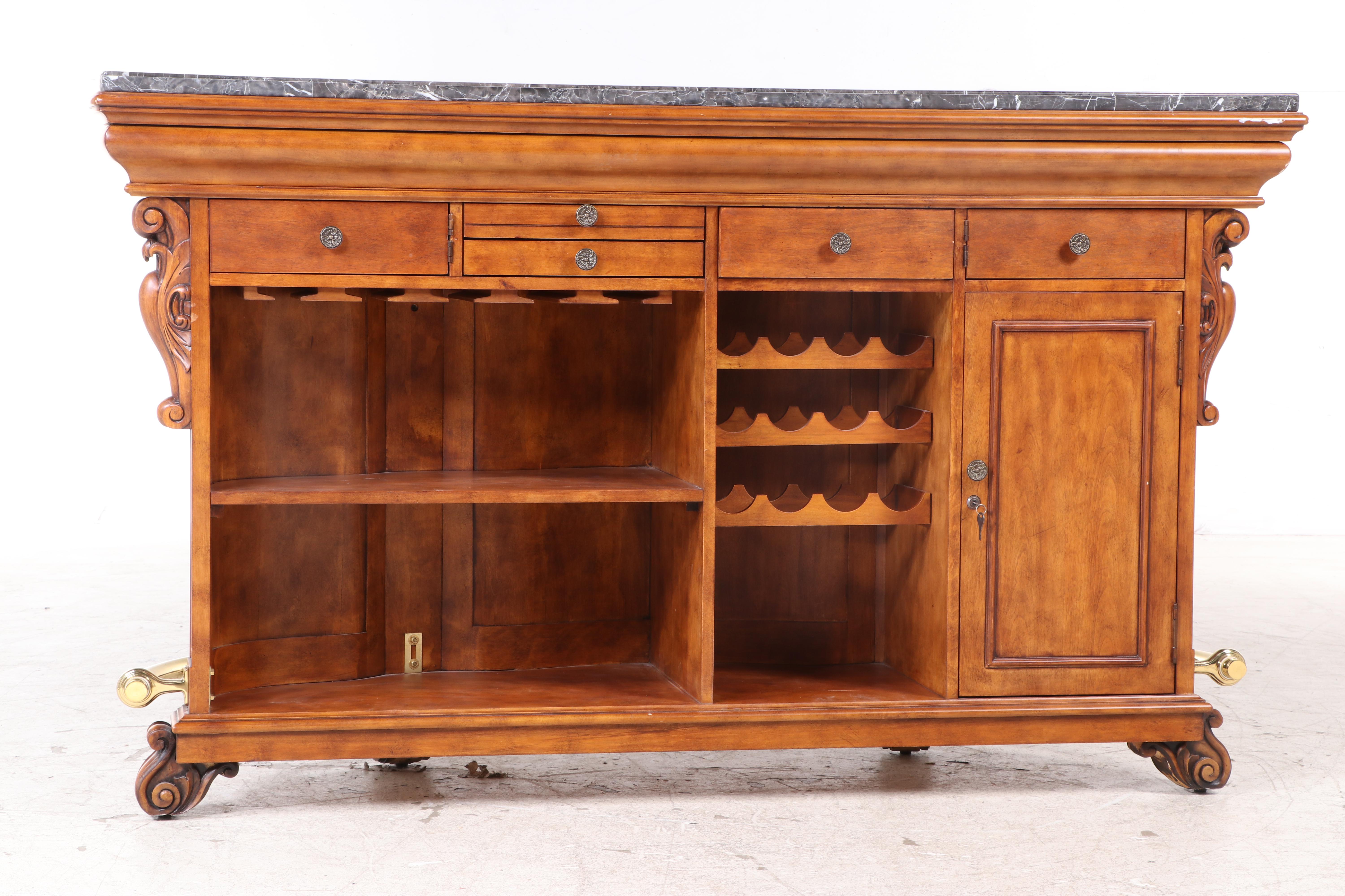 Pulaski Furniture "Edwardian Collection" Cherry-Veneered and Marble Top Bar