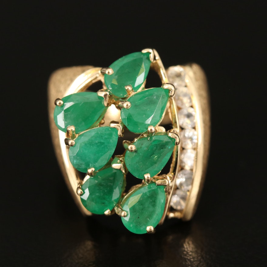 14K Emerald and White Sapphire Ring with Textured Finish