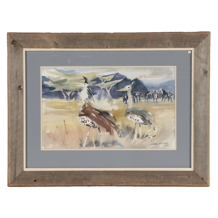 Sanford Brooks Watercolor Painting of Safari Animals, Mid-20th Century