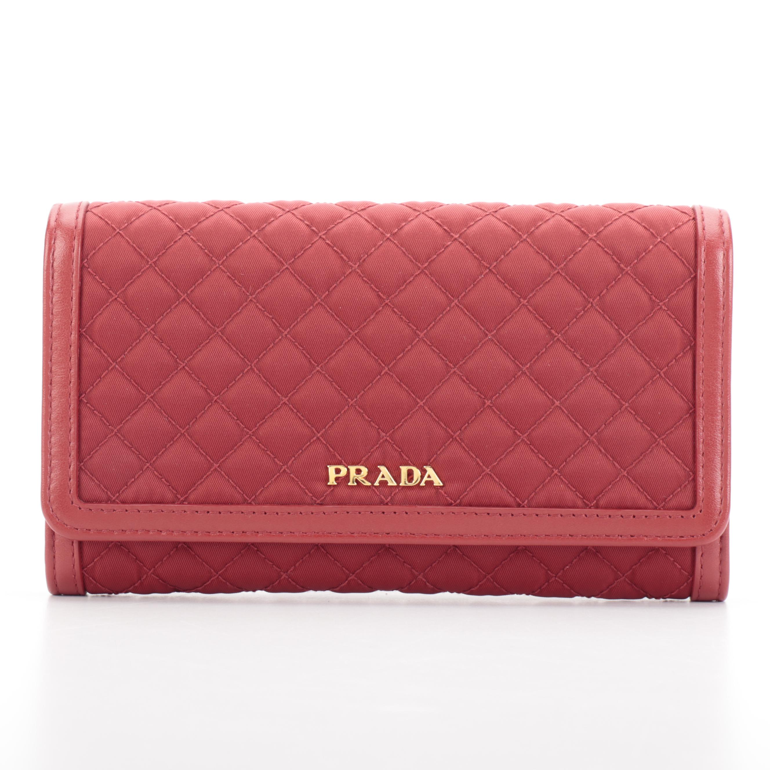 Prada Crossbody Wallet in Quilted Red Nylon Tessuto and Leather in Box