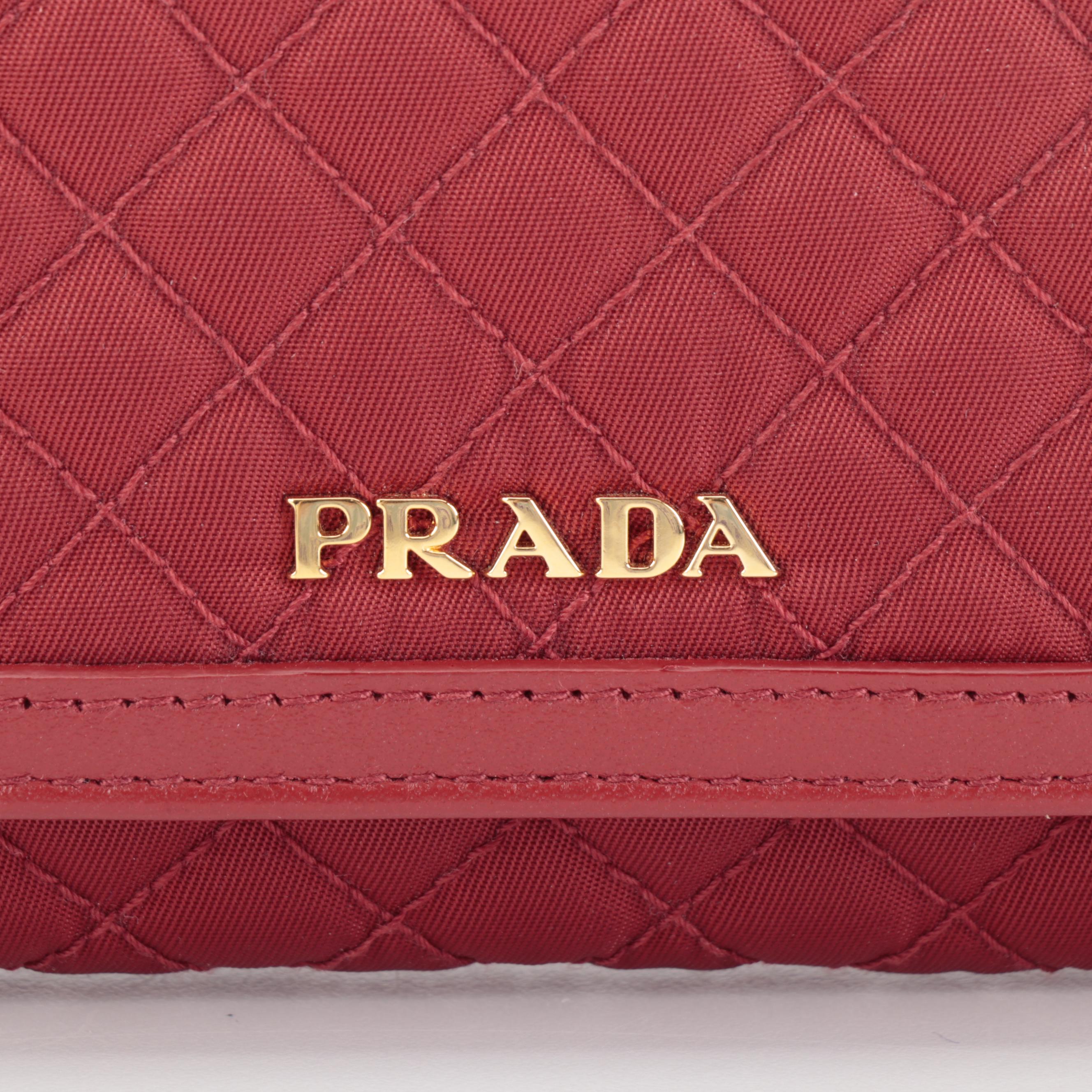 Prada Crossbody Wallet in Quilted Red Nylon Tessuto and Leather in Box