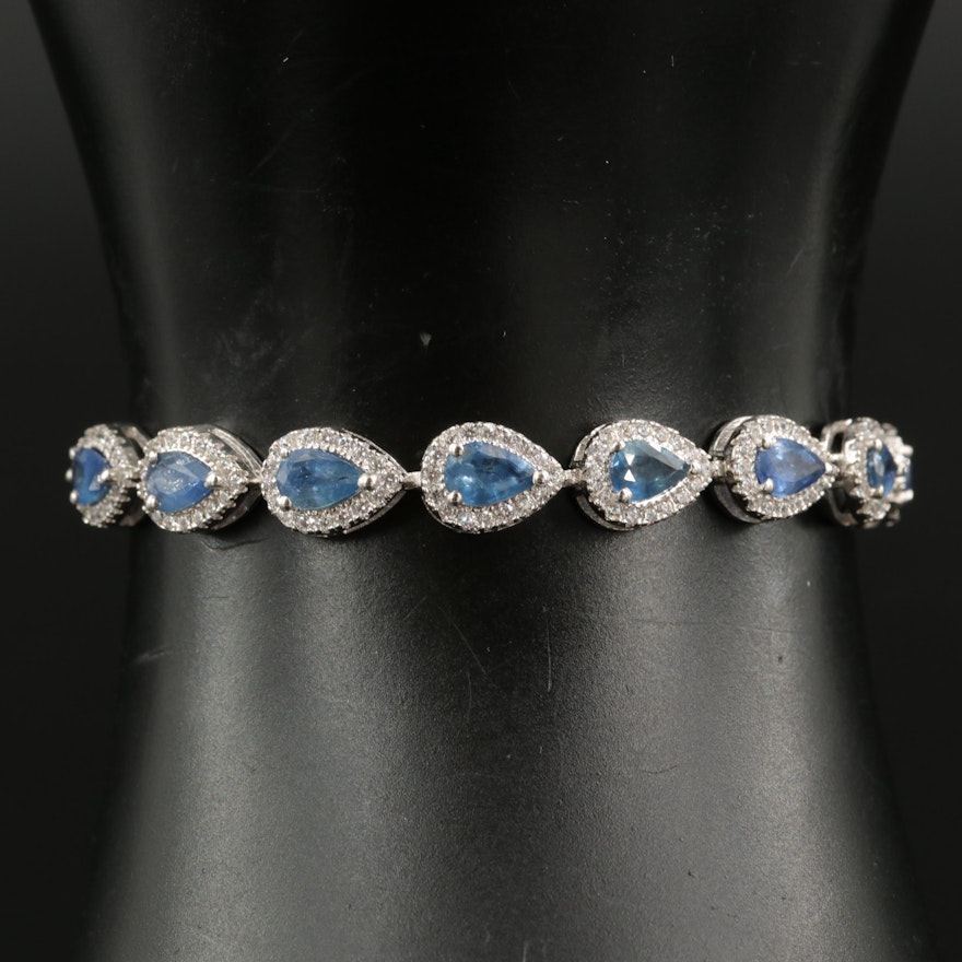 Sterling Sapphire and Cubic Zirconia Bolo Bracelet