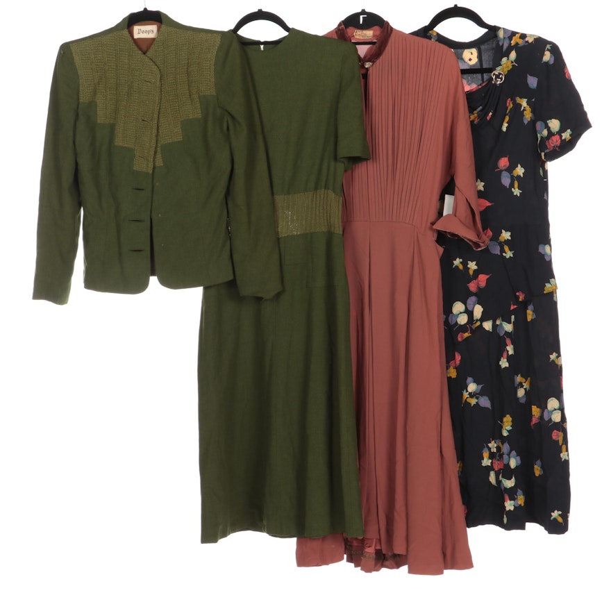 R & K Original Pleated Bodice Dress, Doop's Wool Dress and Jacket, Print Dress