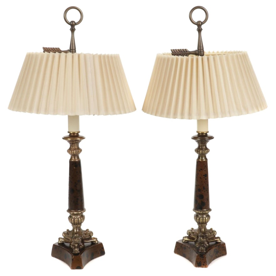 Pair of Neoclassical Style Candlestick Table Lamps, Mid-20th Century