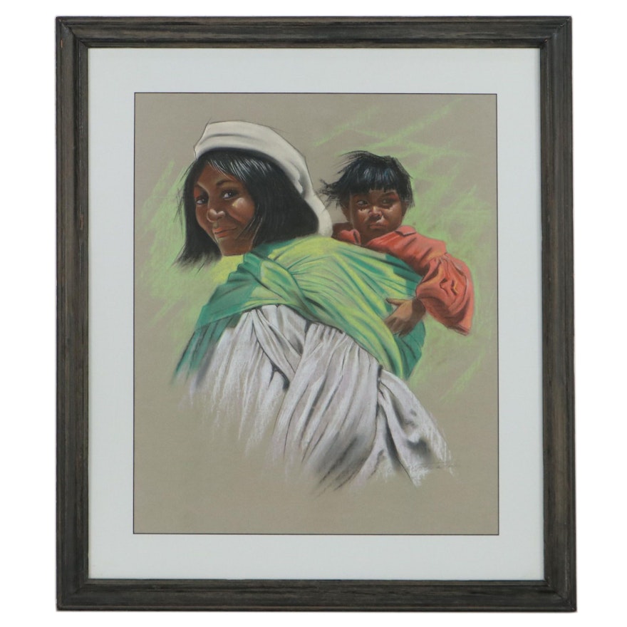 Marie Castuila Heredia Pastel Drawing of Mother and Child