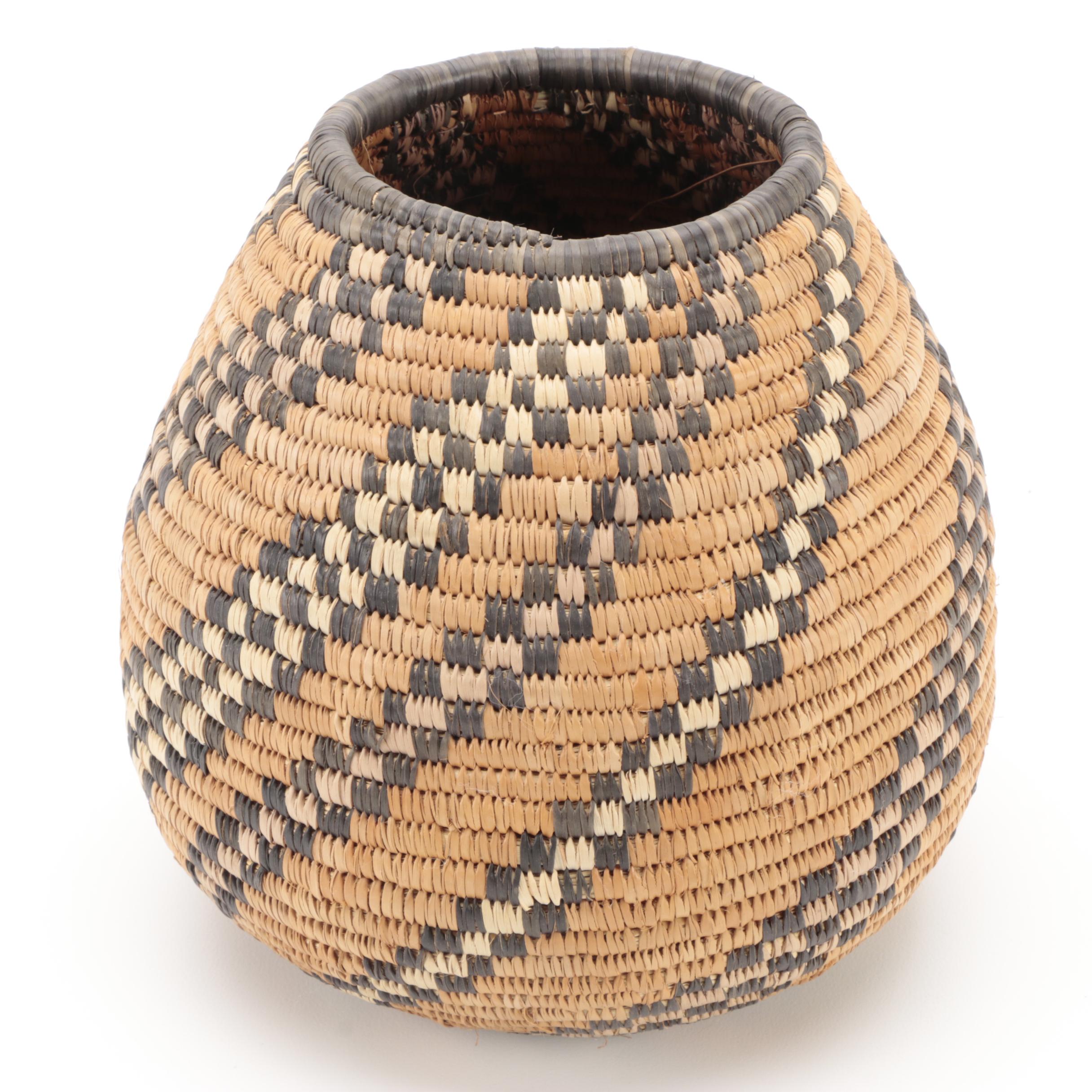 Zulu Style Hand-Woven Lidded Basket, South Africa