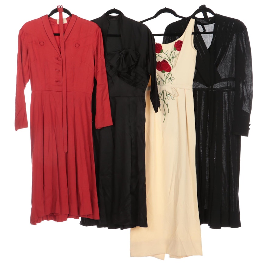 Emma Domb Long Sheath, Gothe Satin Dress, Ruth Roos Dress, and Other