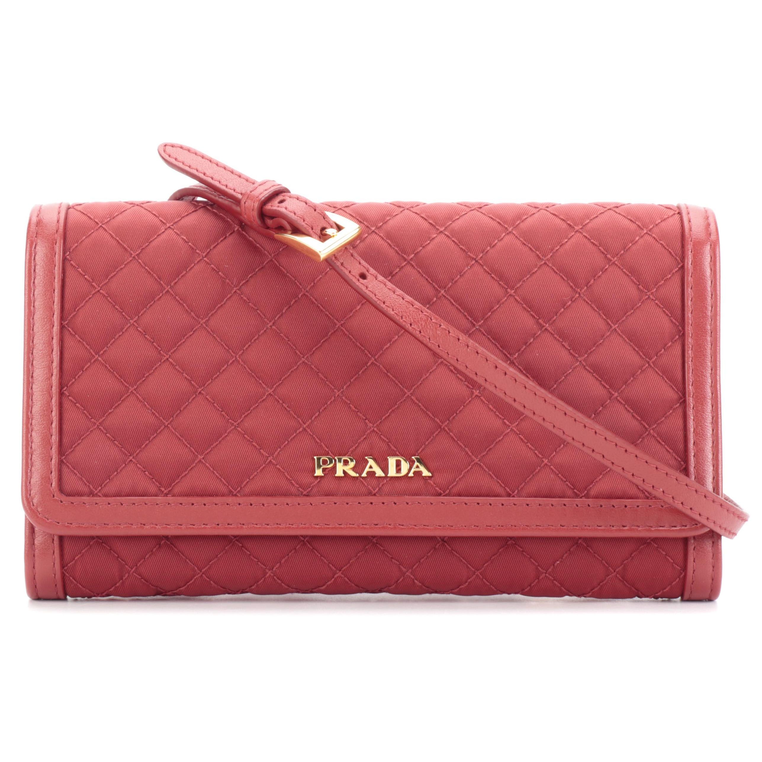Prada Crossbody Wallet in Quilted Red Nylon Tessuto and Leather in Box