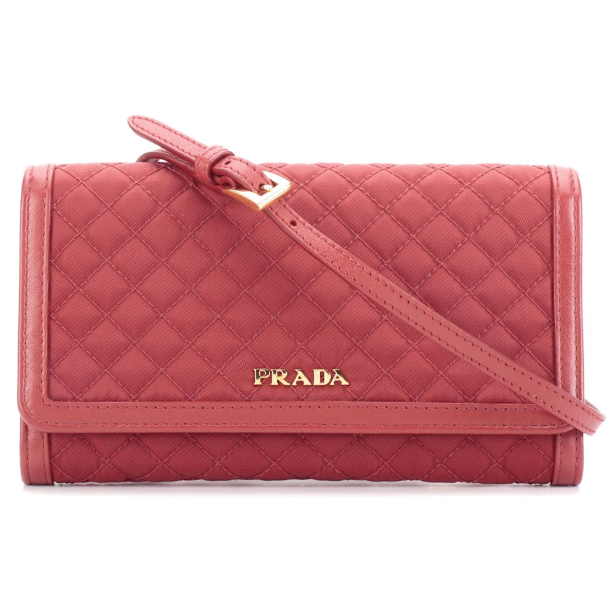 Prada Crossbody Wallet in Quilted Red Nylon Tessuto and Leather in Box