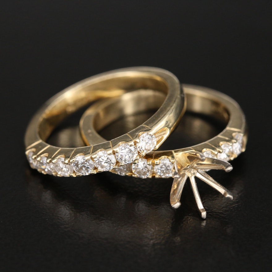 14K 0.82 CTW Diamond Semi-Mount Ring and Band Set