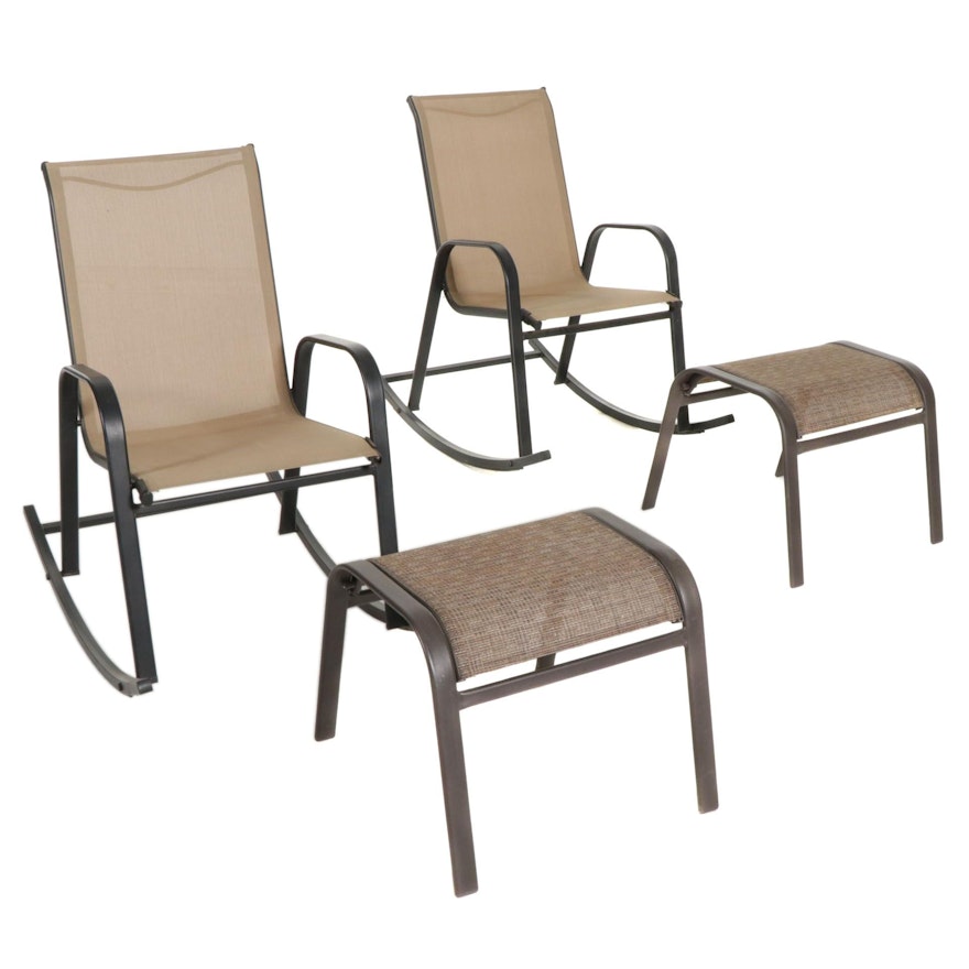 Two Patio Rocking Chairs with Footstools