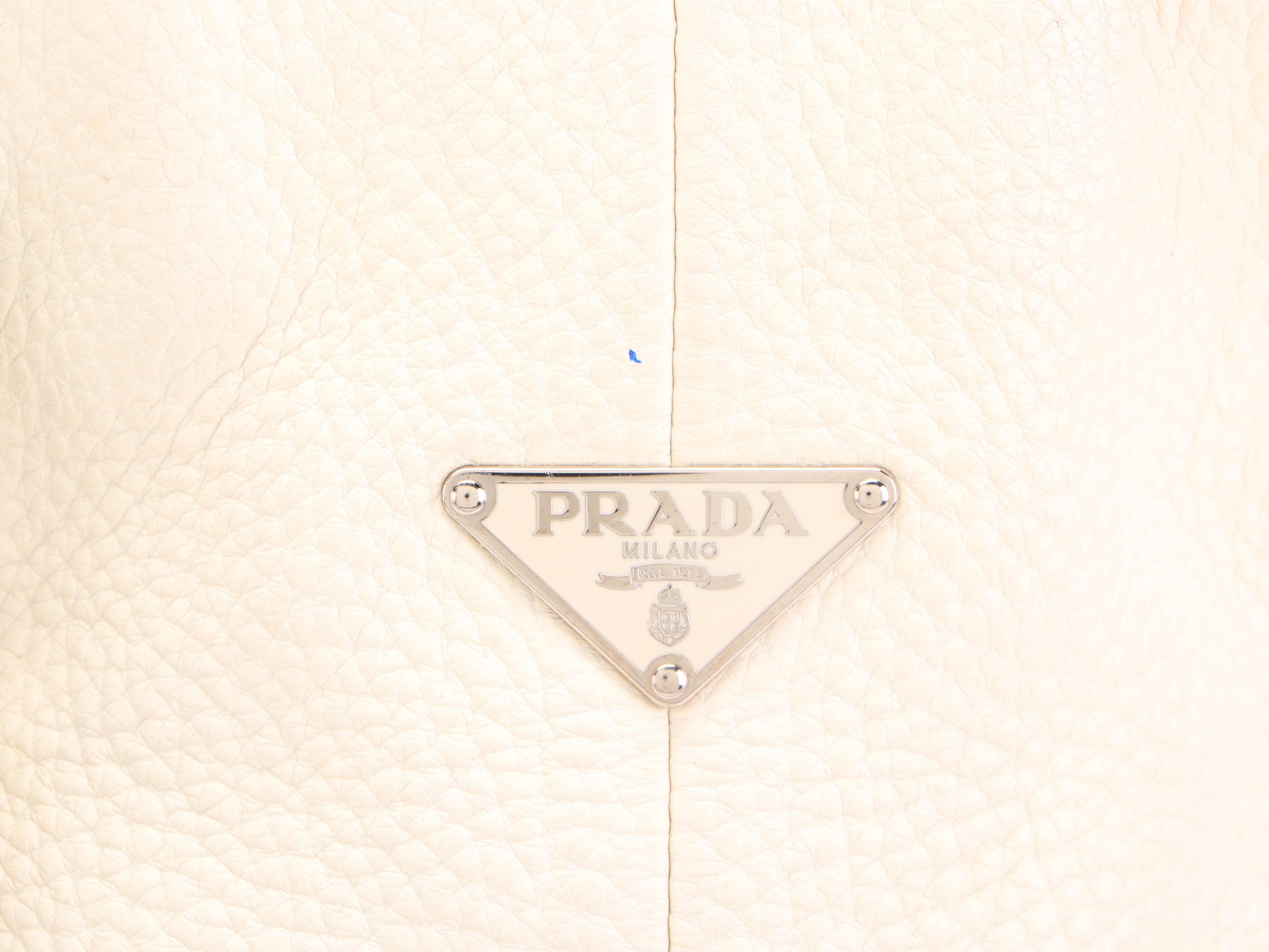 Prada Shoulder Tote Bag Large in White Vitello Daino Leather with Zip Pouch