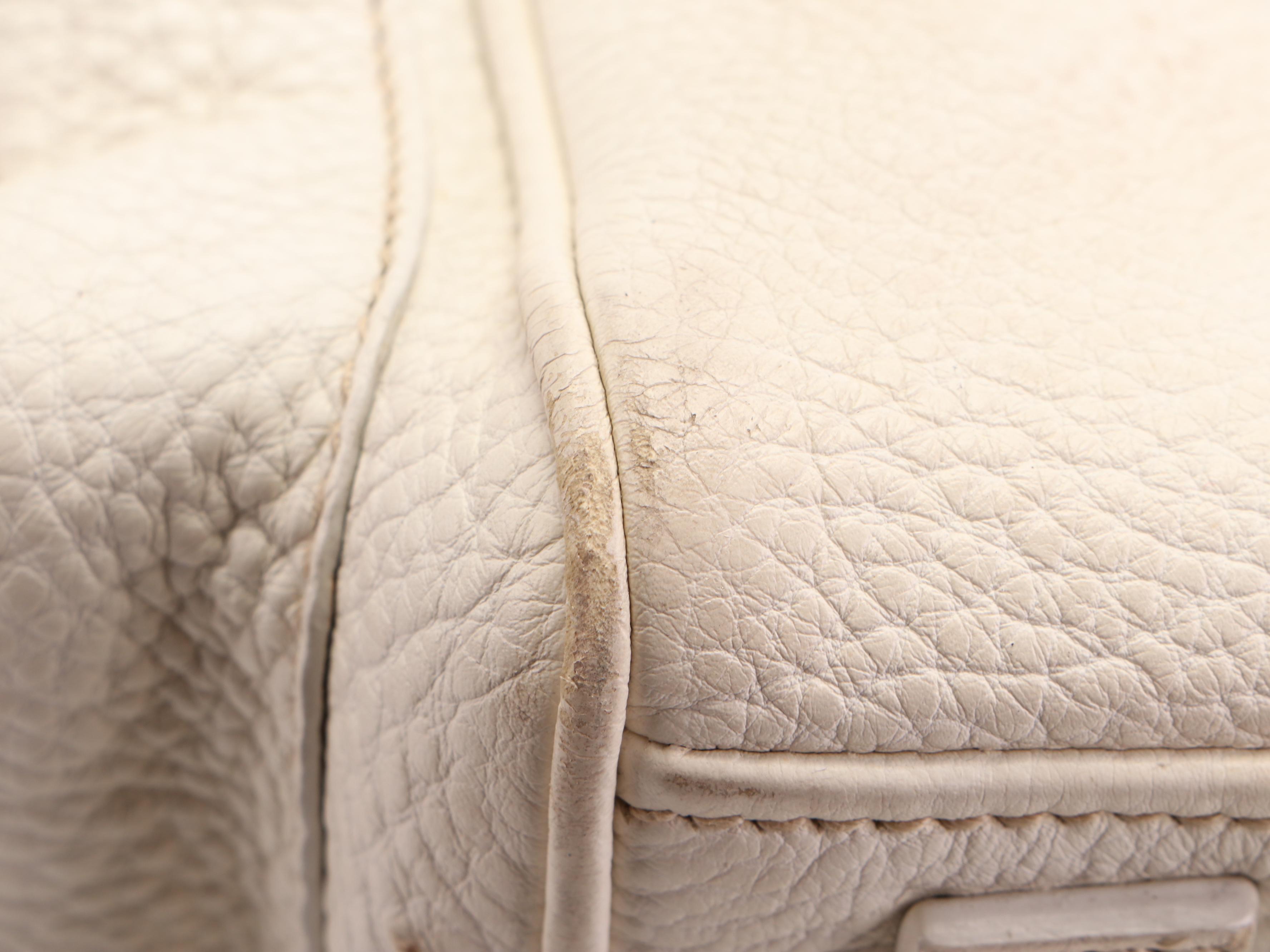 Prada Shoulder Tote Bag Large in White Vitello Daino Leather with Zip Pouch