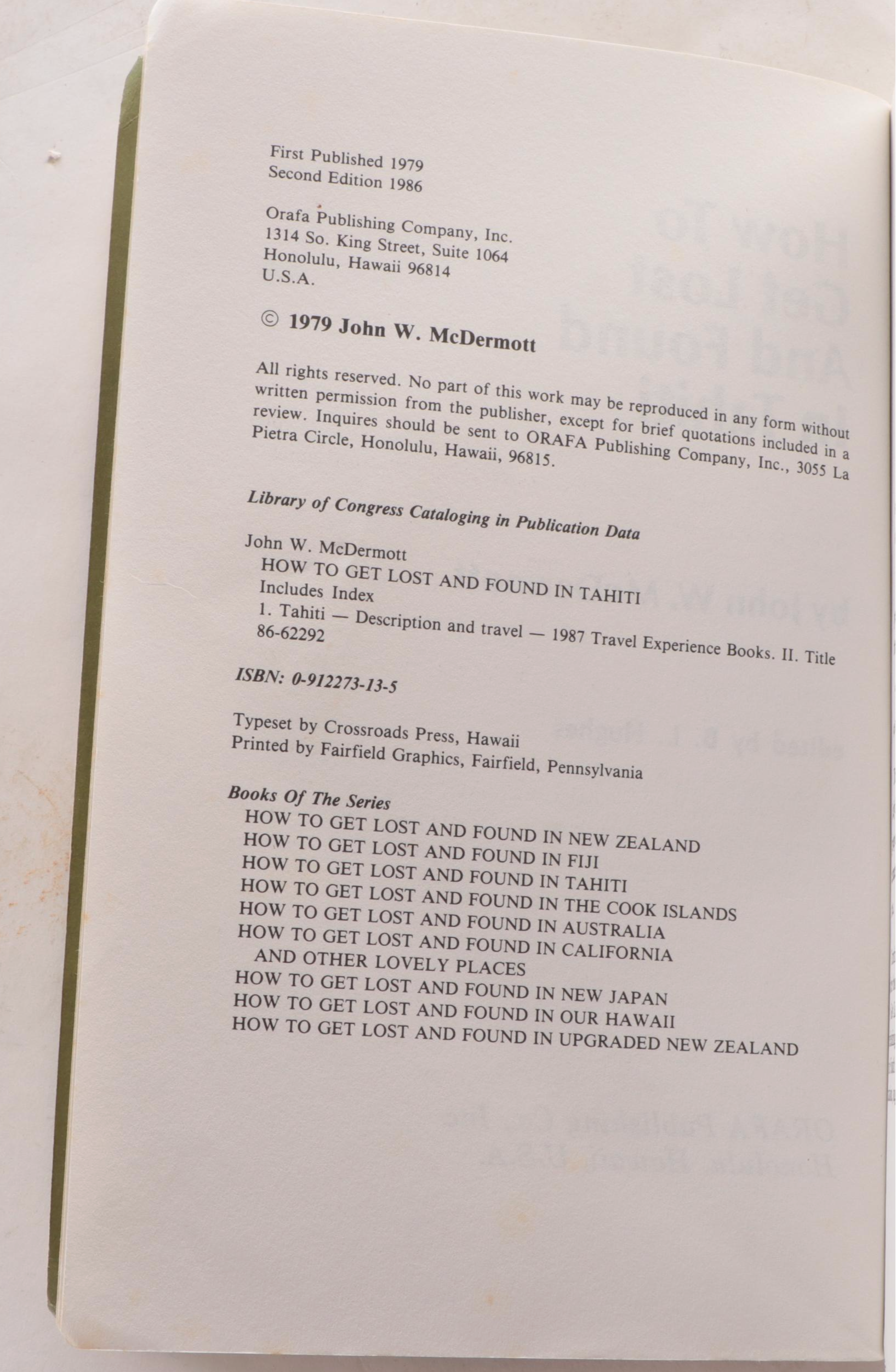 "How to Get Lost & Found in Tahiti" by John W. McDermott and Other Books