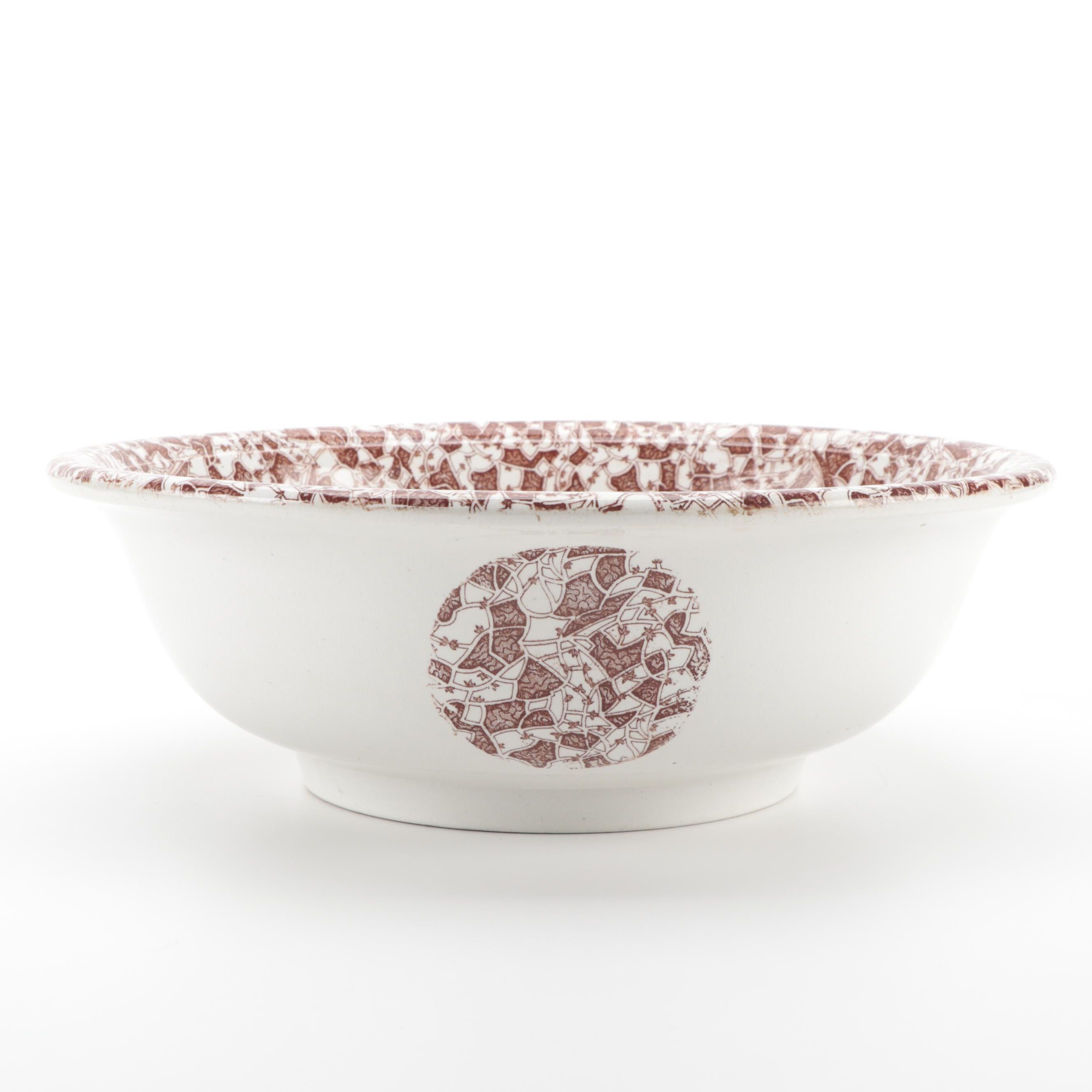 Whittaker & Co. "Mosaic" Brown Transferware Ironstone Wash Basin,  Antique