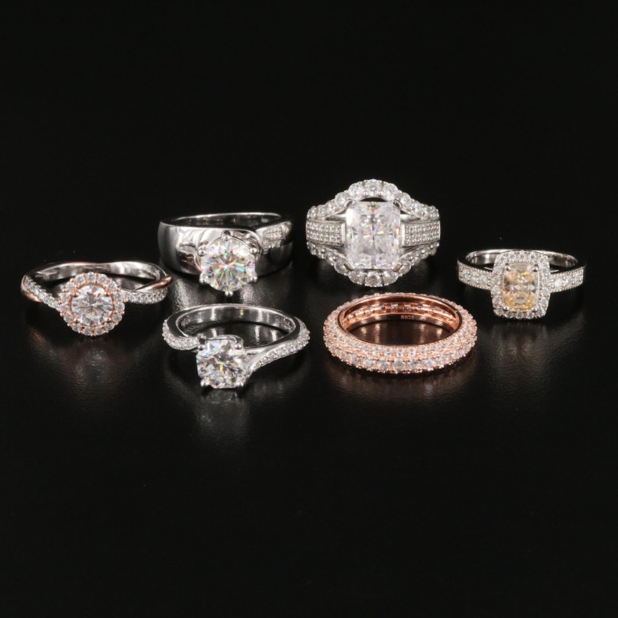 Sterling Silver Moissonite and Cubic Zirconia Assorted Rings