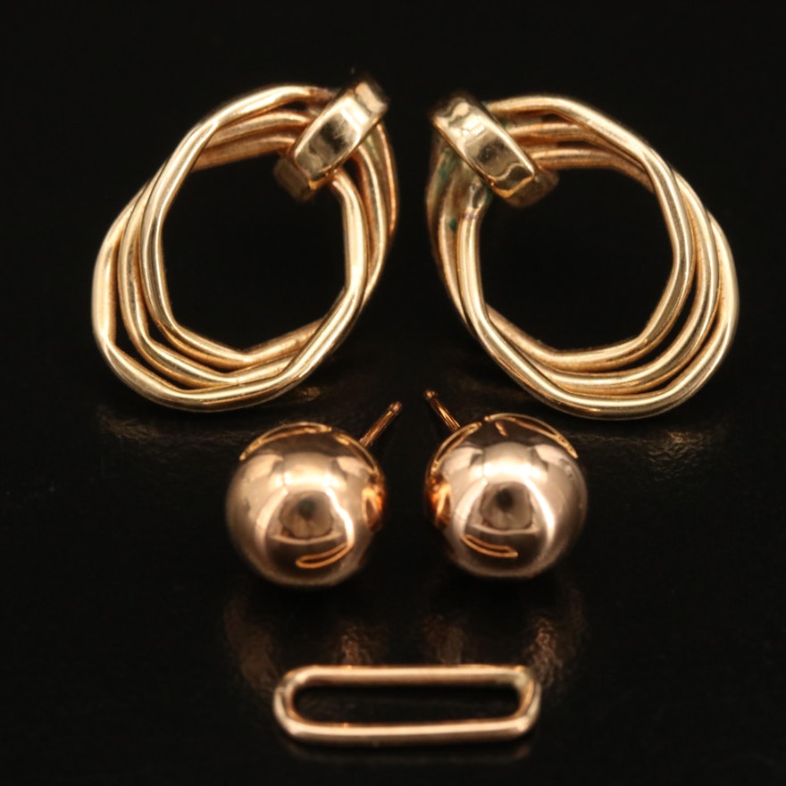 14K Scrap with Ball and Triple Curb Earrings