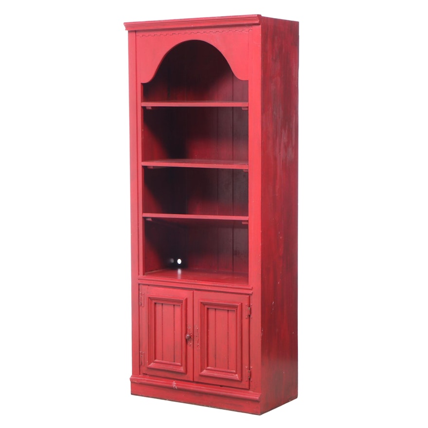 American Primitive Style Red-Painted Pine Bookcase, Late 20th Century