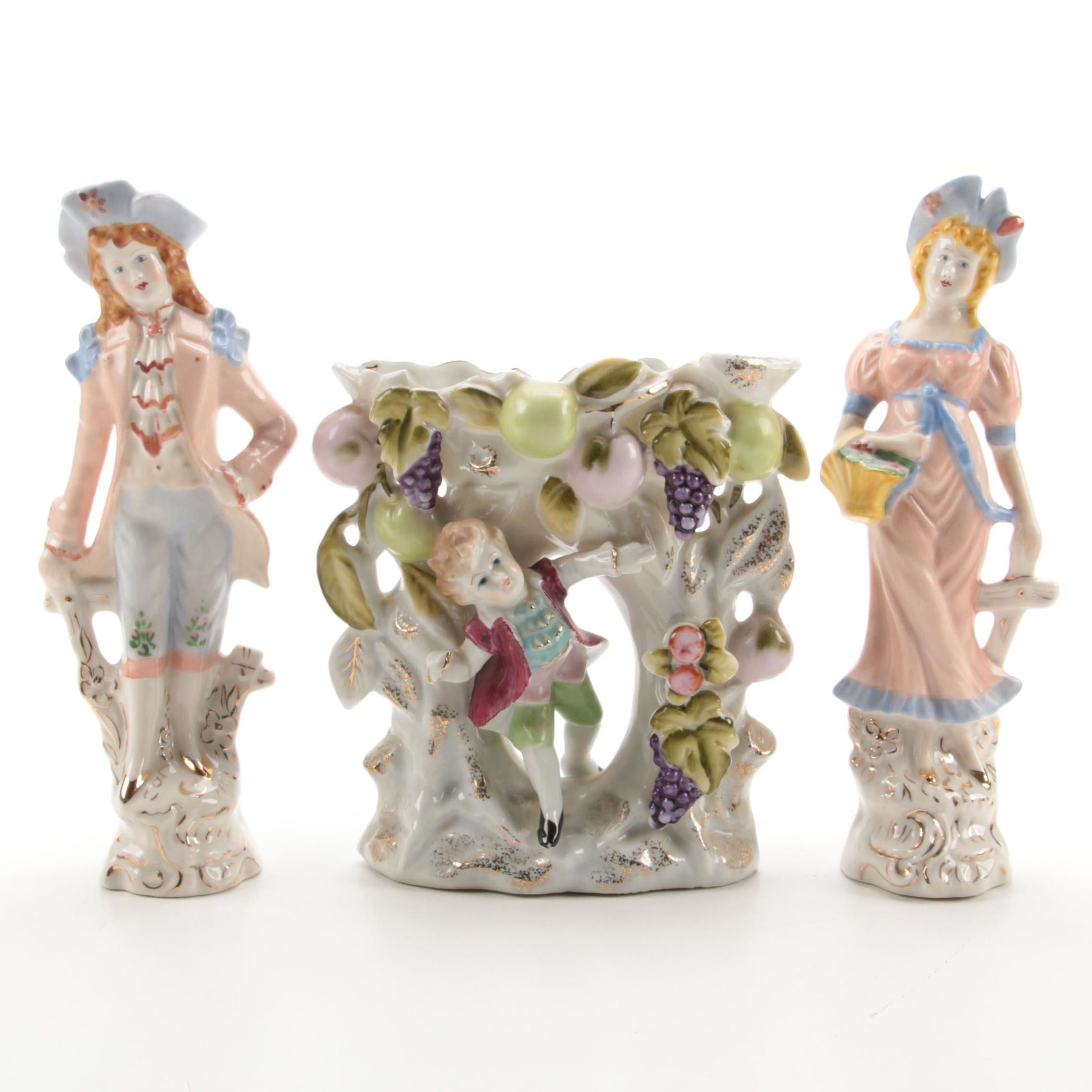 Victorian Style Hand-Painted Ceramic Figurines, Mid to Late 20th Century