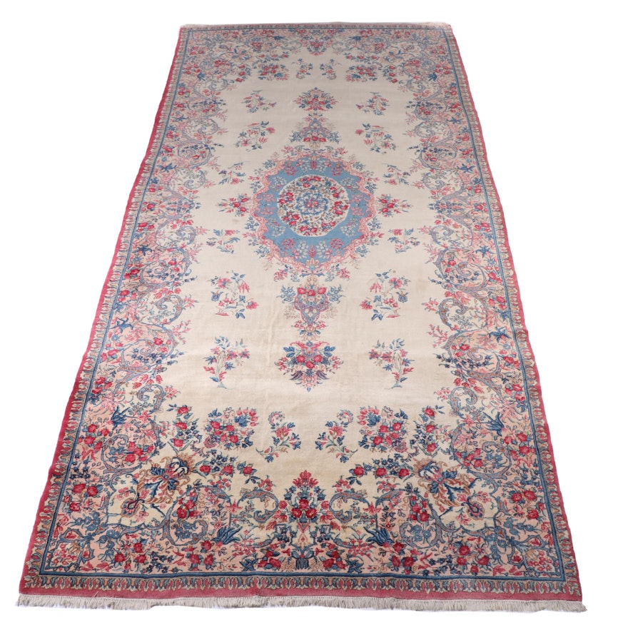 9'9 x 21'4 Hand-Knotted Persian Kerman Room Sized Rug