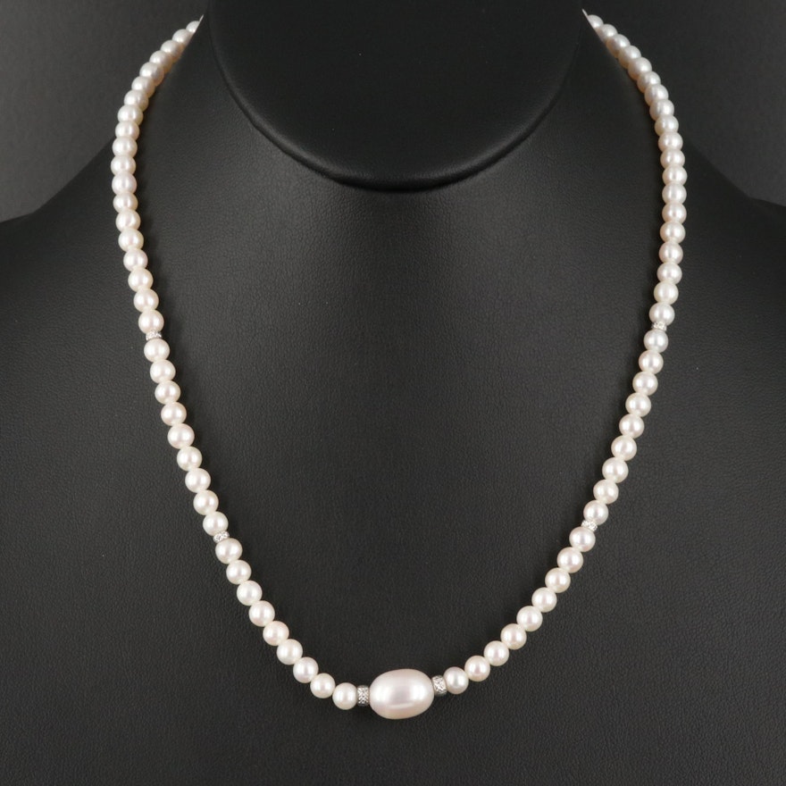 Pearl Necklace with Sterling Silver Beads and Clasp