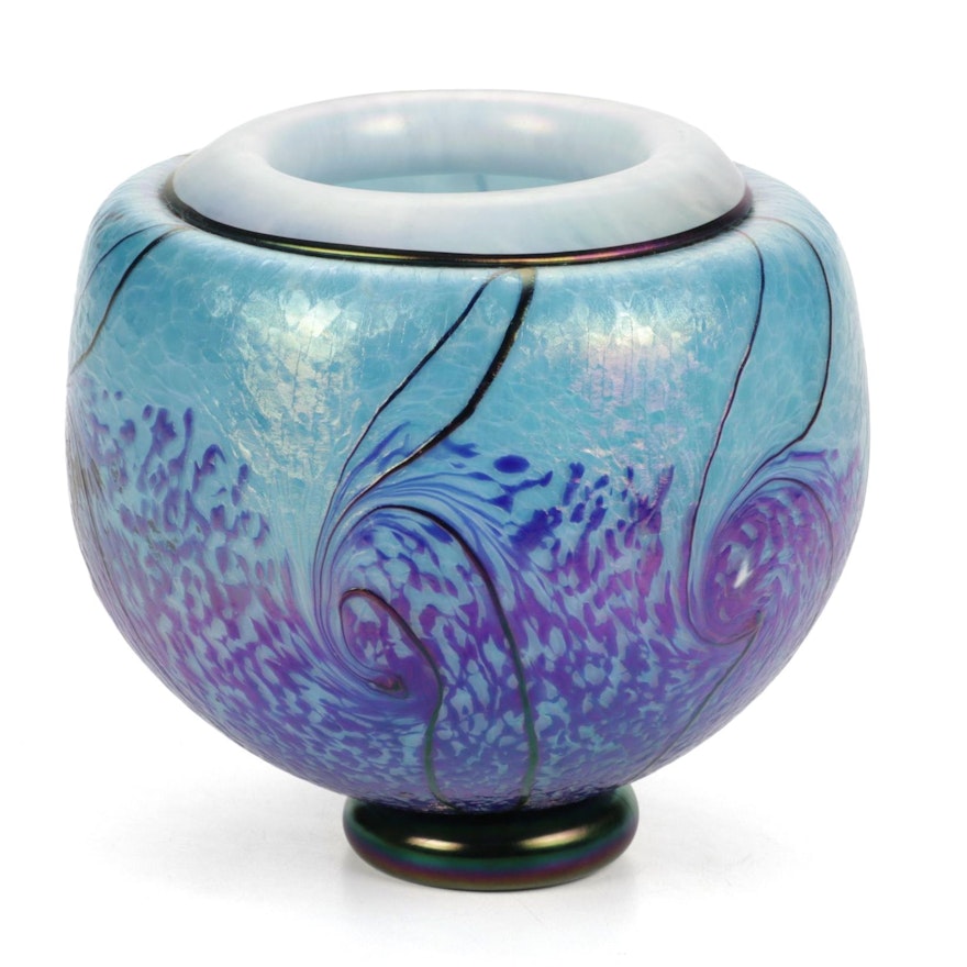 Michael Rozell Handblown Iridescent Glass Art Vase