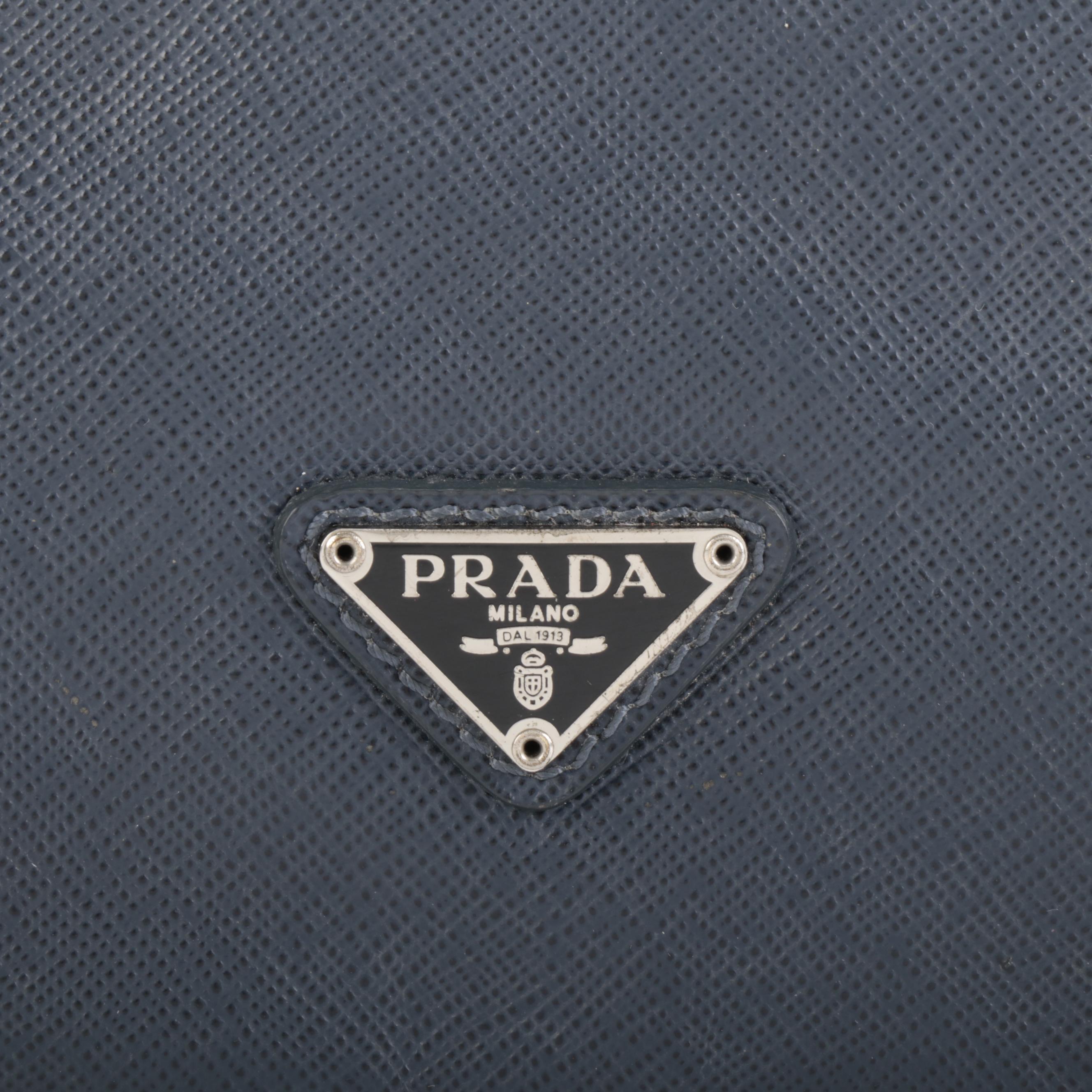Prada Flap Front Clutch in Blue Saffiano Leather