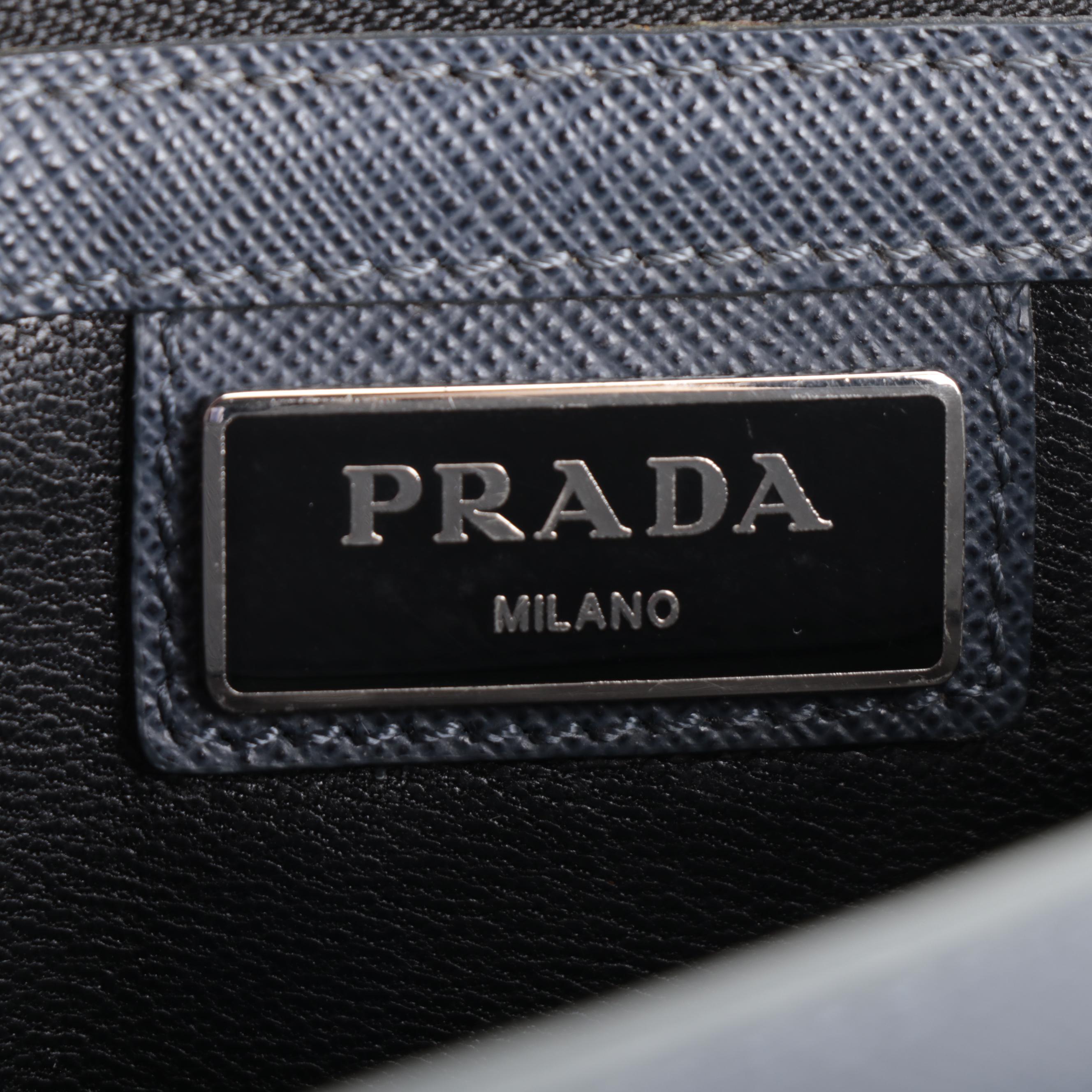 Prada Flap Front Clutch in Blue Saffiano Leather