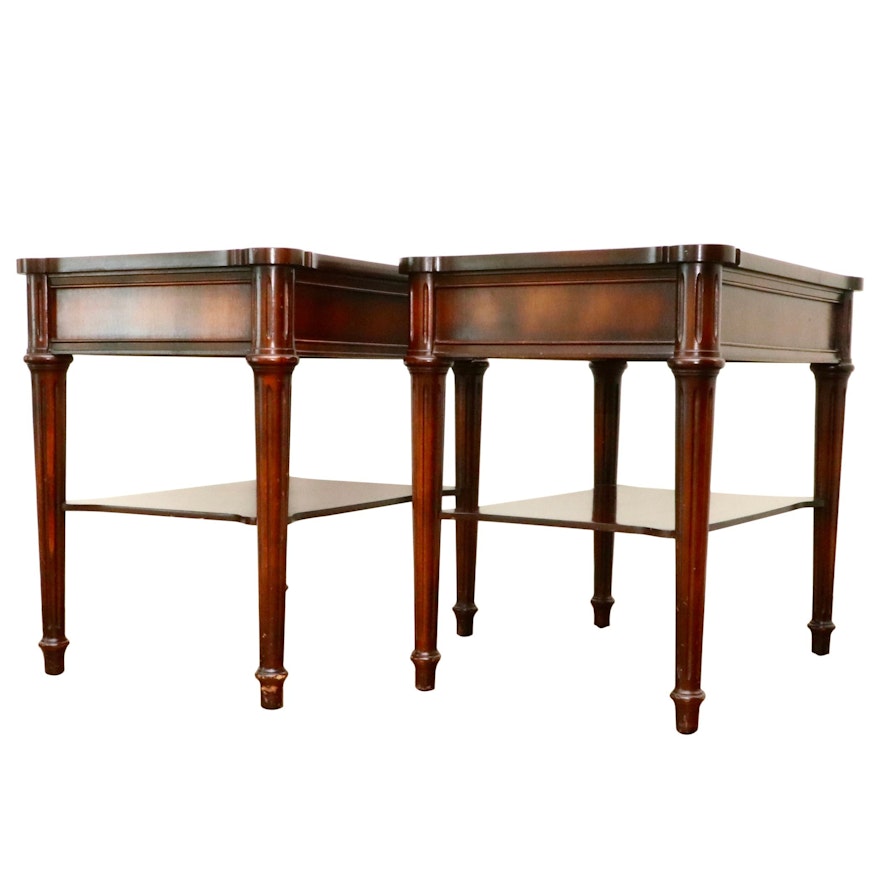 Pair of Directoire Style Mahogany and Leather Top Tiered End Tables
